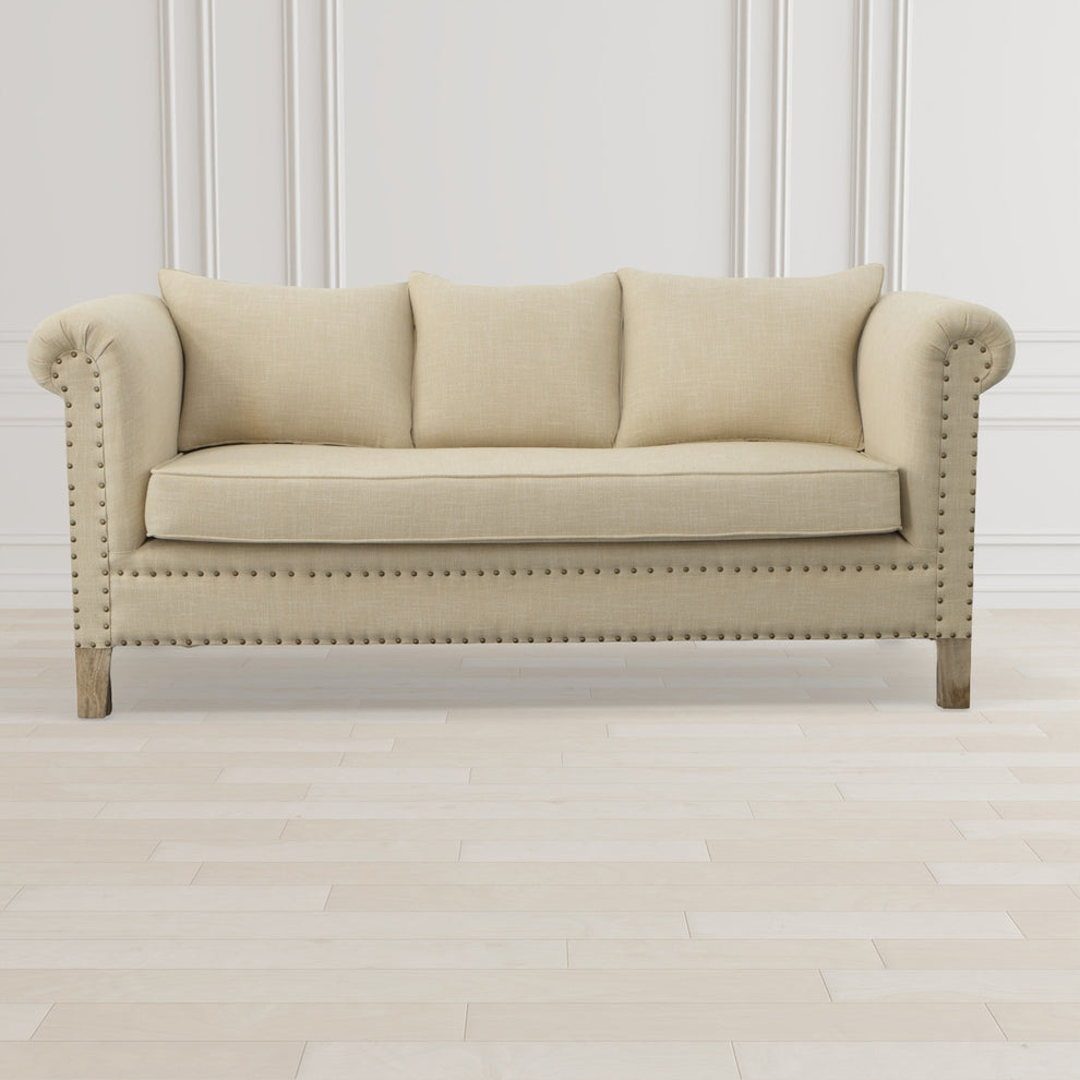 Mango Wood Solid Parquet and Linen Sofa 72 Inches | Sofas | Modishstore - 2