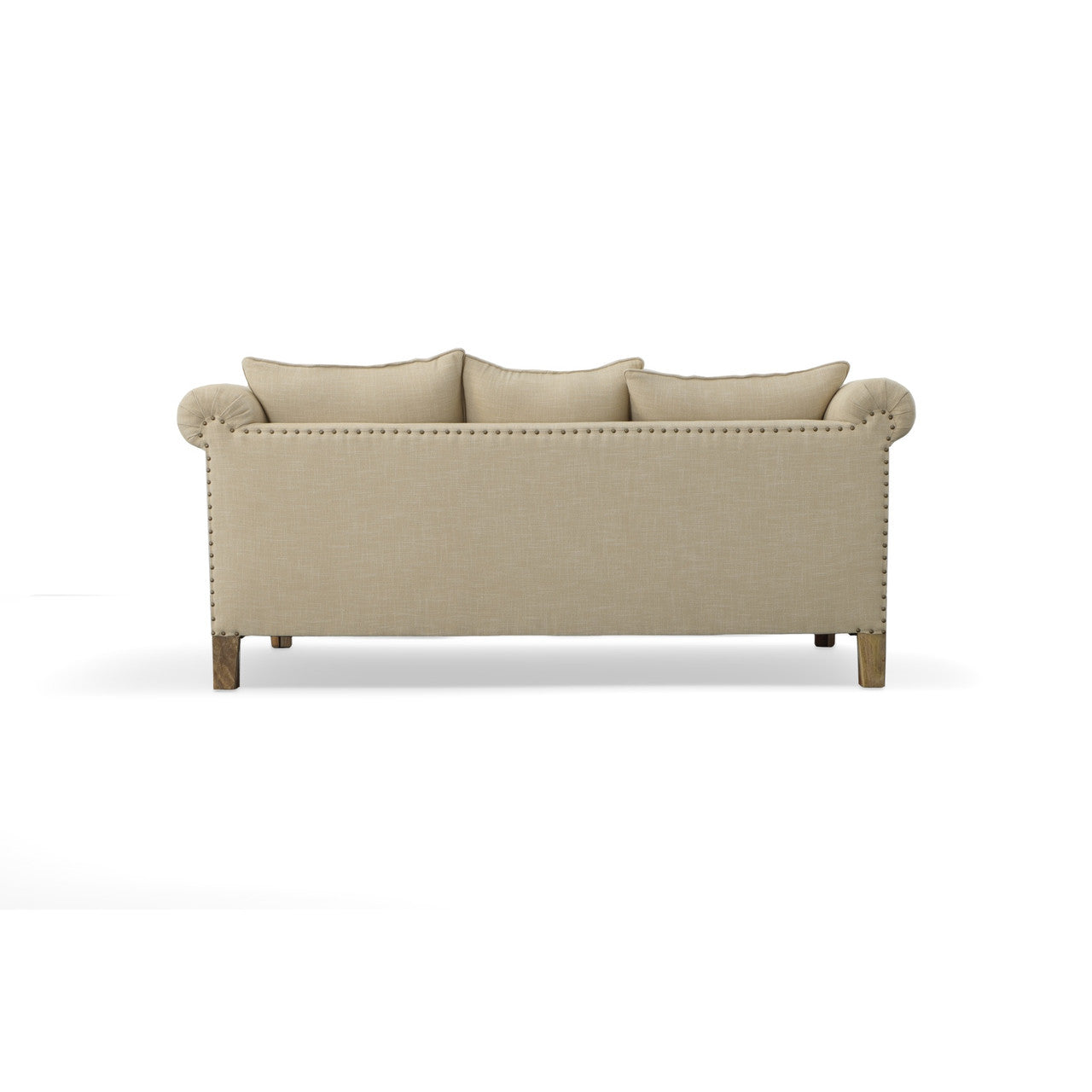 Mango Wood Solid Parquet and Linen Sofa 72 Inches