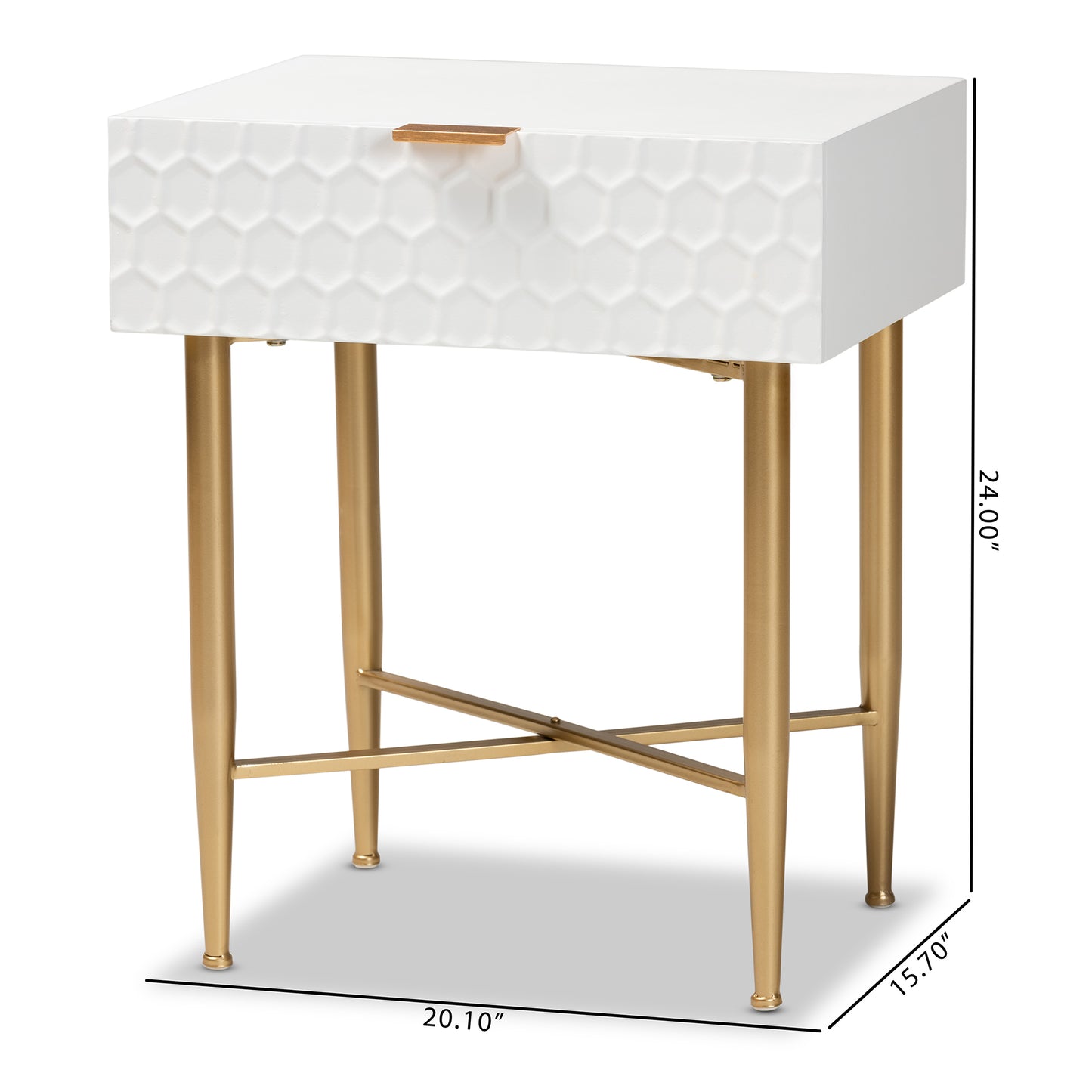 Baxton Studio Marcin Contemporary Glam and Luxe White Finished Wood and Gold Metal 1-Drawer End Table | Cabinets | Modishstore - 3