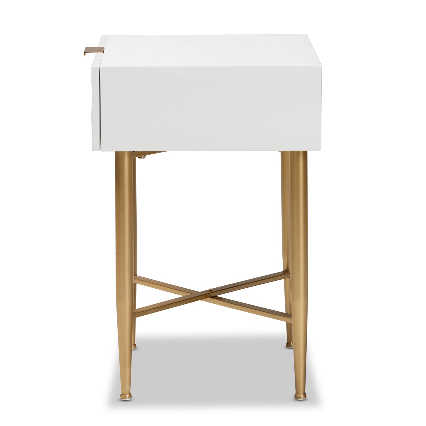 Baxton Studio Marcin Contemporary Glam and Luxe White Finished Wood and Gold Metal 1-Drawer End Table | Cabinets | Modishstore - 8