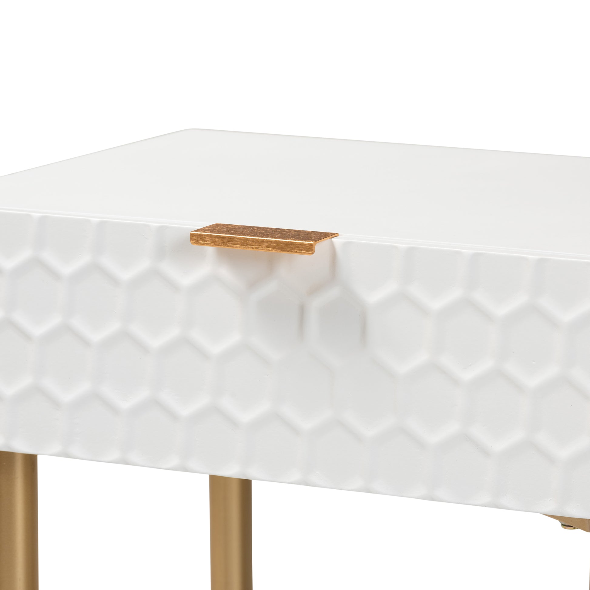 Baxton Studio Marcin Contemporary Glam and Luxe White Finished Wood and Gold Metal 1-Drawer End Table | Cabinets | Modishstore - 9