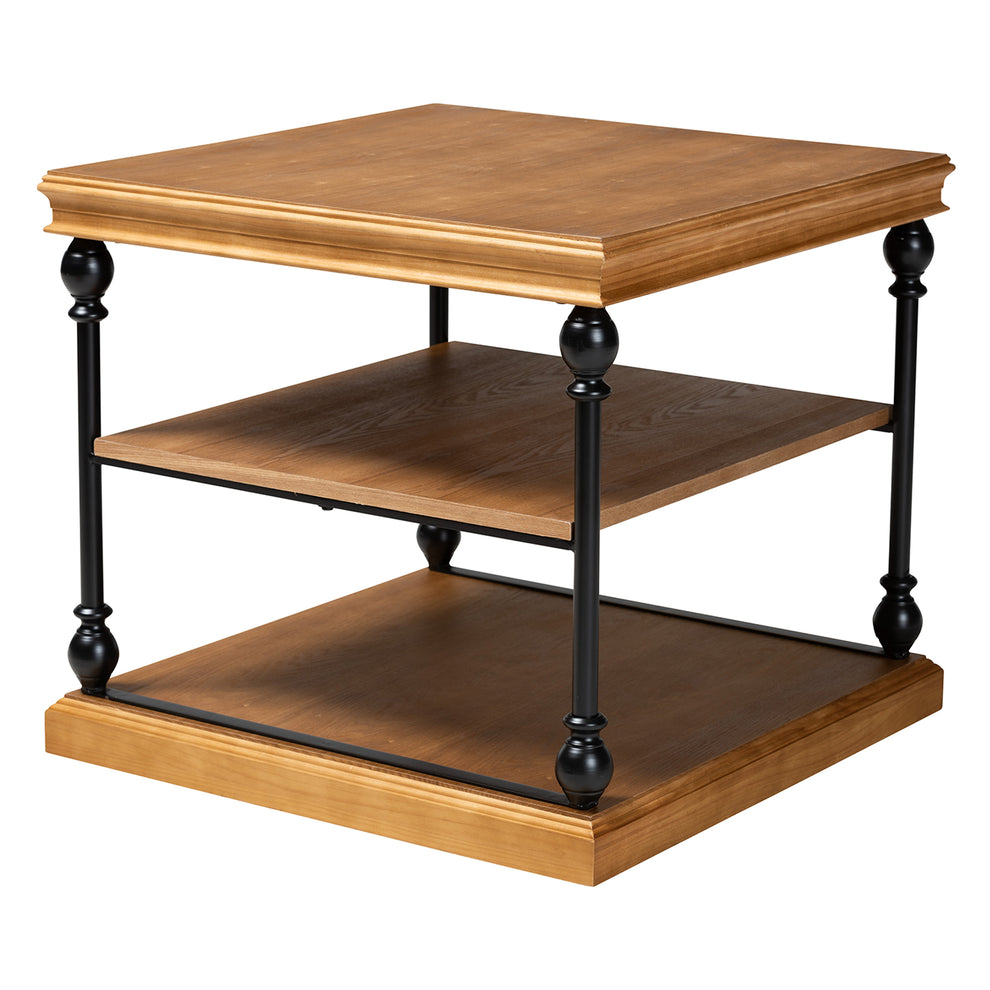 Baxton Studio Sebastian Traditional Industrial Oak Brown Finished Wood and Black Metal 3-Tier End Table | End Tables | Modishstore - 3