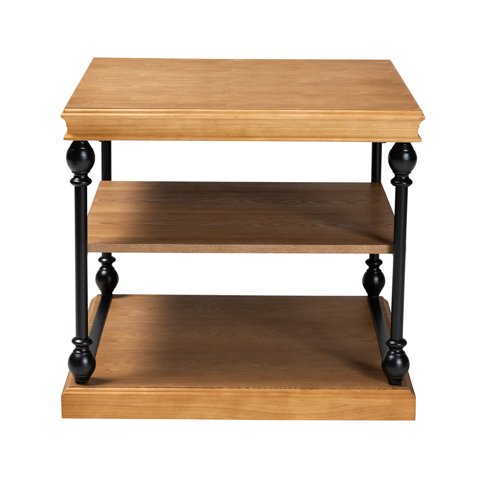 Baxton Studio Sebastian Traditional Industrial Oak Brown Finished Wood and Black Metal 3-Tier End Table | End Tables | Modishstore - 4