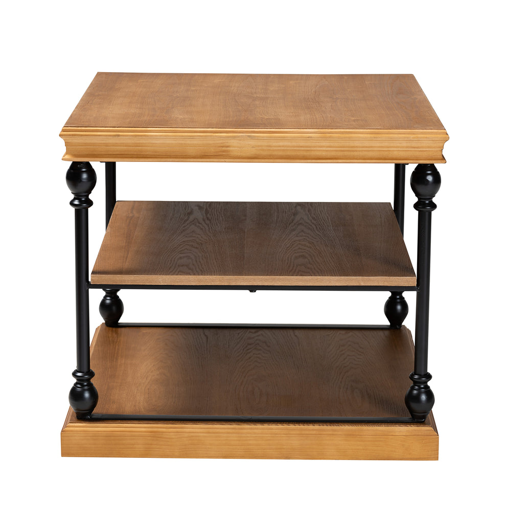 Baxton Studio Sebastian Traditional Industrial Oak Brown Finished Wood and Black Metal 3-Tier End Table | End Tables | Modishstore - 5