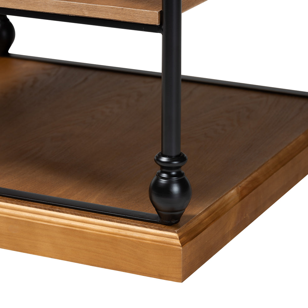 Baxton Studio Sebastian Traditional Industrial Oak Brown Finished Wood and Black Metal 3-Tier End Table | End Tables | Modishstore - 6