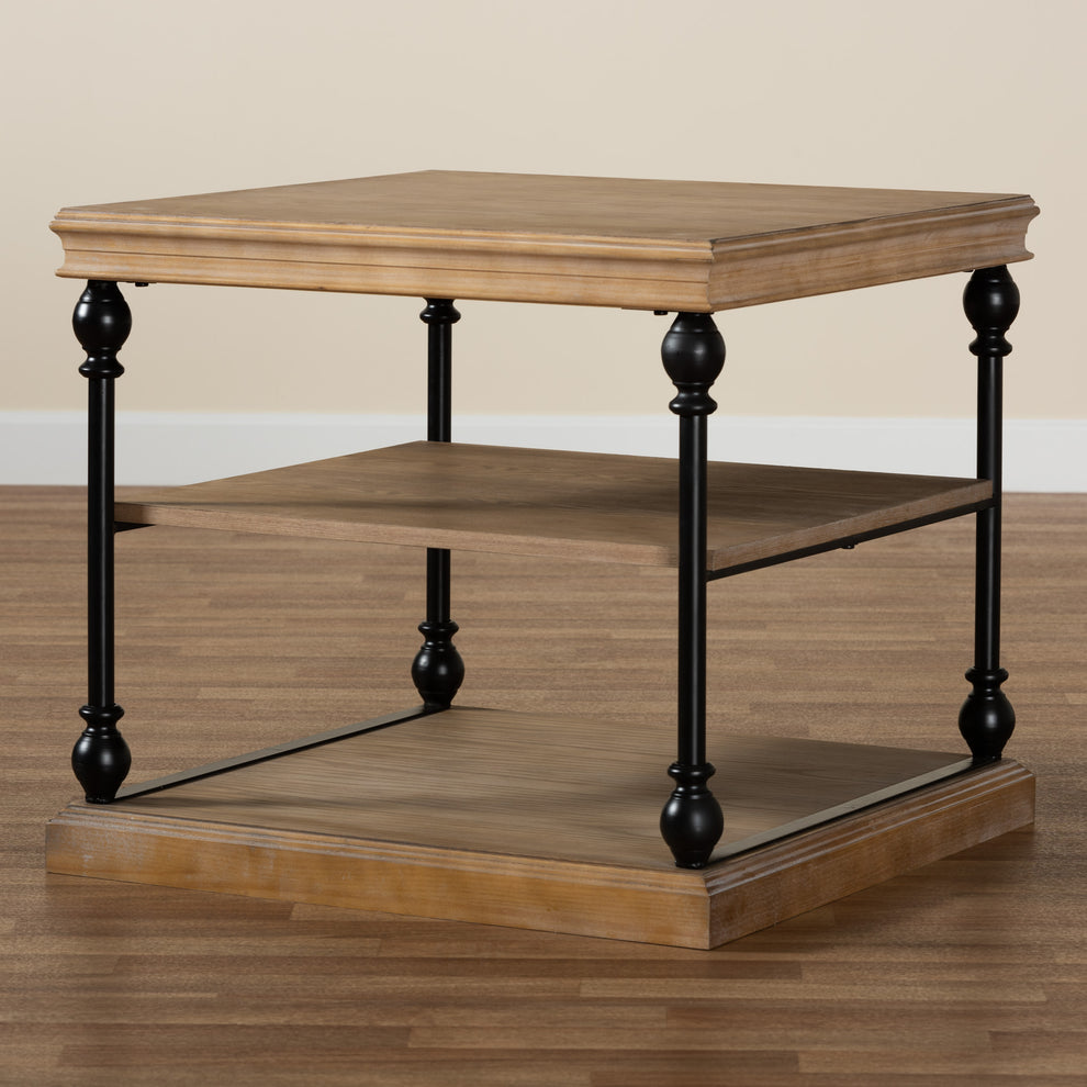 Baxton Studio Sebastian Traditional Industrial Greywashed Wood and Black Metal 3-Tier End Table | End Tables | Modishstore - 7