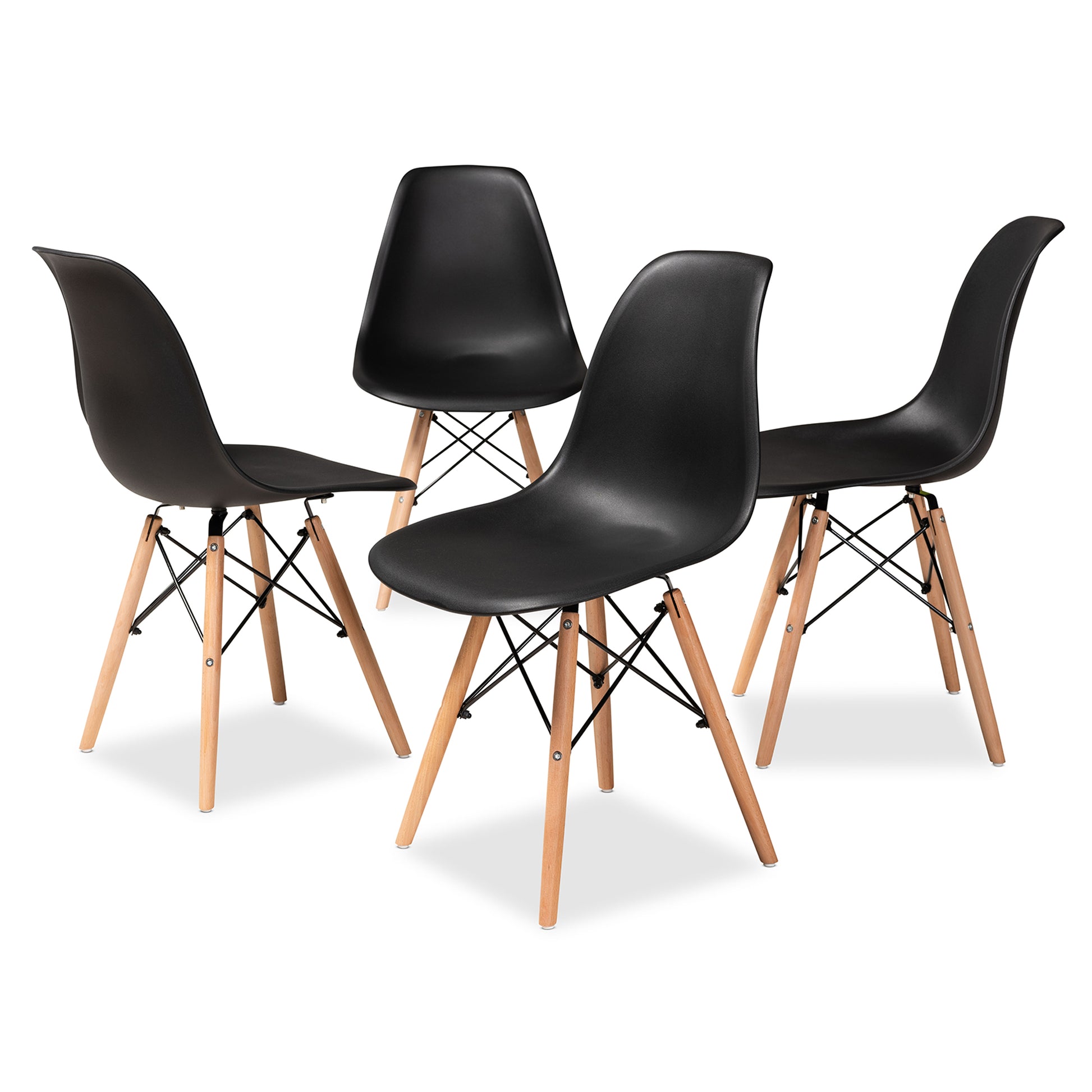Baxton Studio Jaspen Modern and Contemporary Black Finished Polypropylene Plastic and Oak Brown Finished Wood 4-Piece Dining Chair Set | Dining Chairs | Modishstore - 2