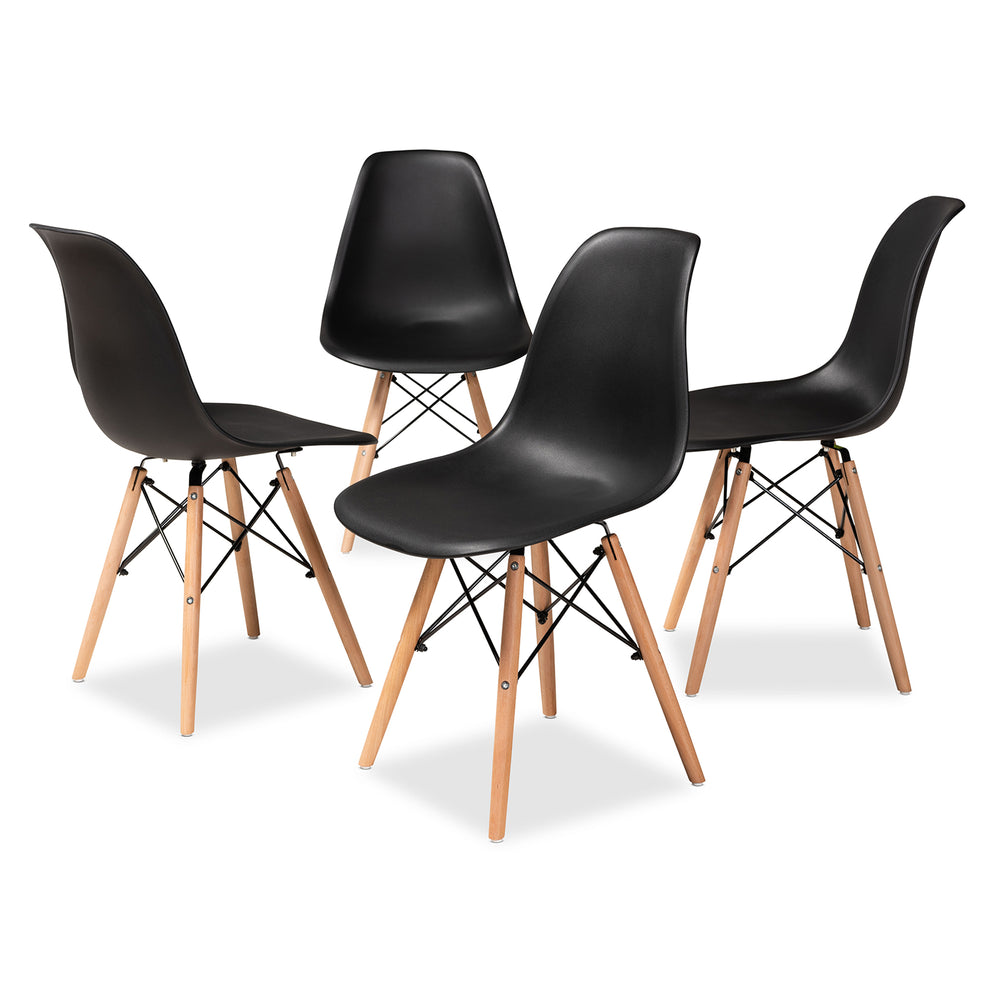 Baxton Studio Jaspen Modern and Contemporary Black Finished Polypropylene Plastic and Oak Brown Finished Wood 4-Piece Dining Chair Set | Dining Chairs | Modishstore - 2