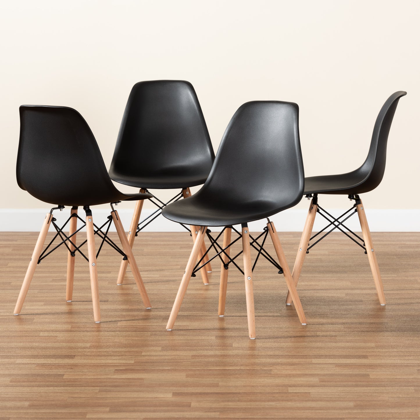 Baxton Studio Jaspen Modern and Contemporary Black Finished Polypropylene Plastic and Oak Brown Finished Wood 4-Piece Dining Chair Set | Dining Chairs | Modishstore - 7