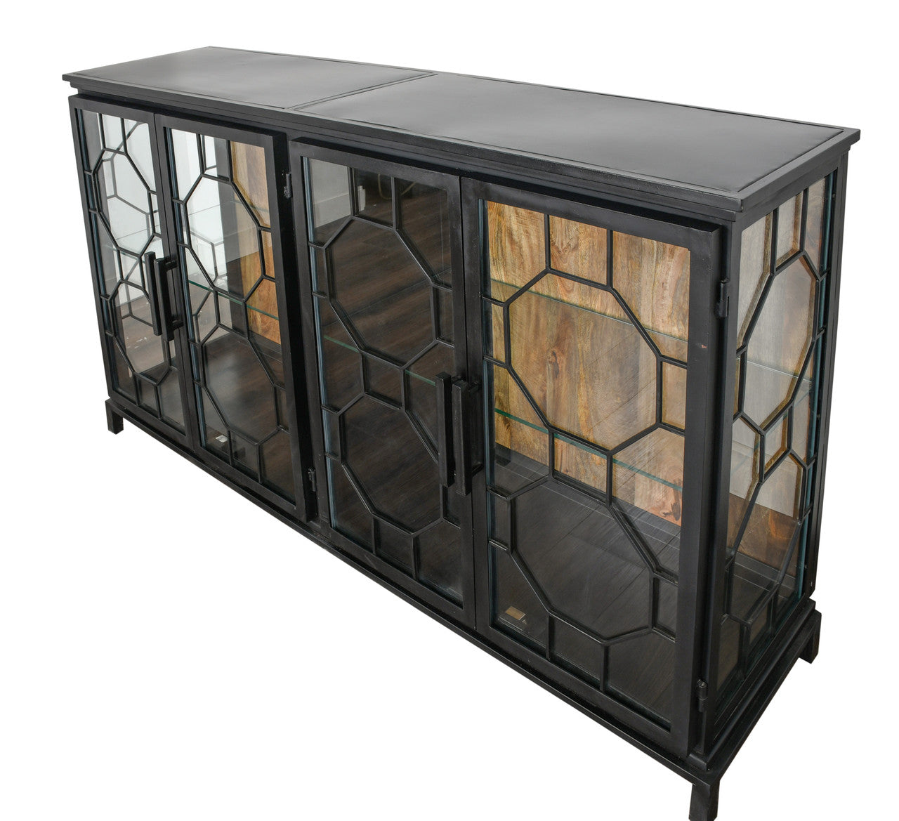 Berkshire 4 Door Metal Display Shelf Collector's Cabinet, Buffet or Credenza 72 Inches | Cabinets | Modishstore - 3