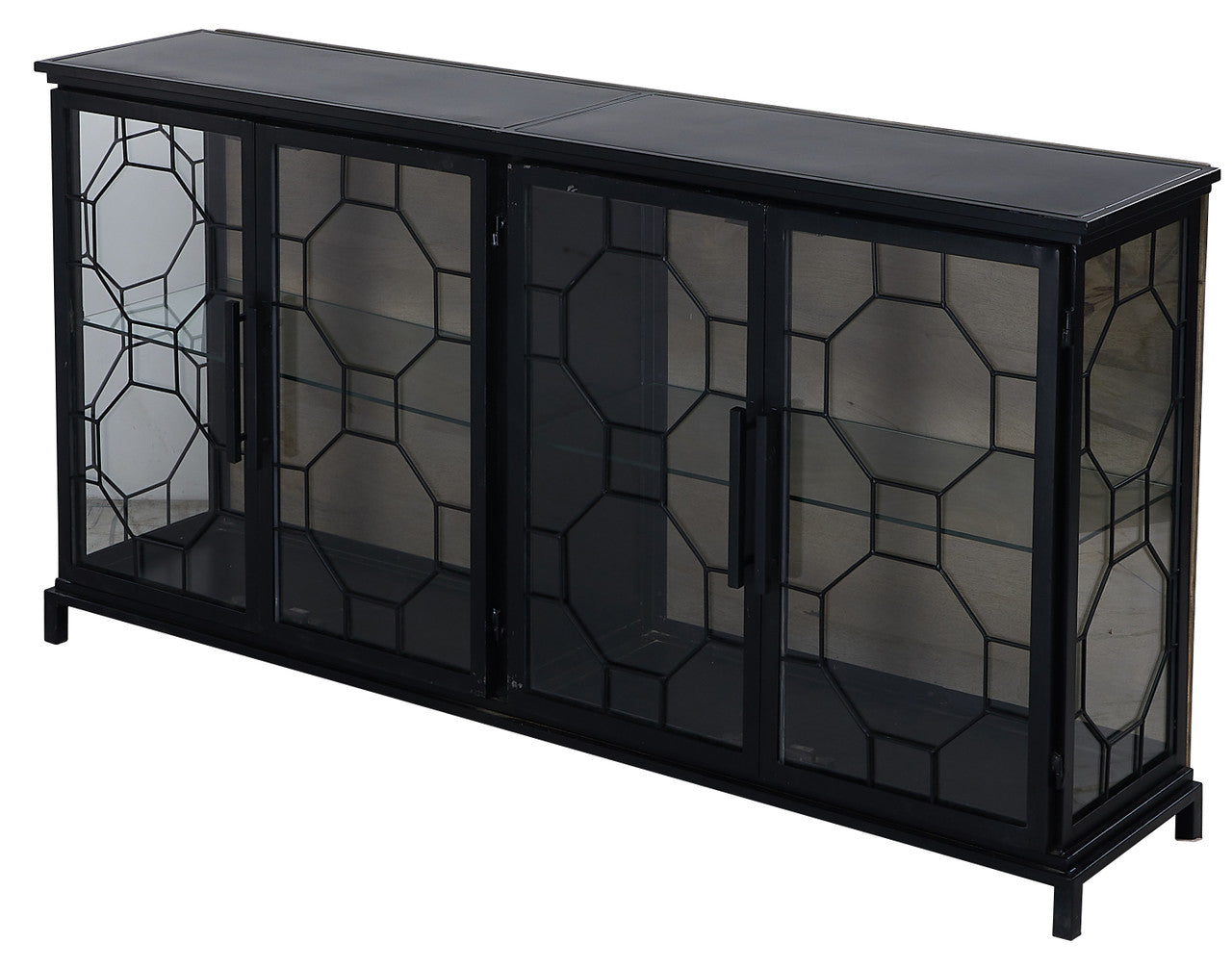 Berkshire 4 Door Metal Display Shelf Collector's Cabinet, Buffet or Credenza 72 Inches | Cabinets | Modishstore - 1