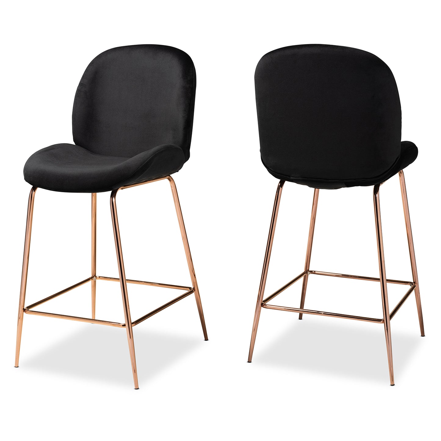 Baxton Studio Lander Modern Luxe and Glam Black Velvet Fabric Upholstered and Rose Gold Finished Metal 2-Piece Counter Stool Set | Counter Stools | Modishstore - 4