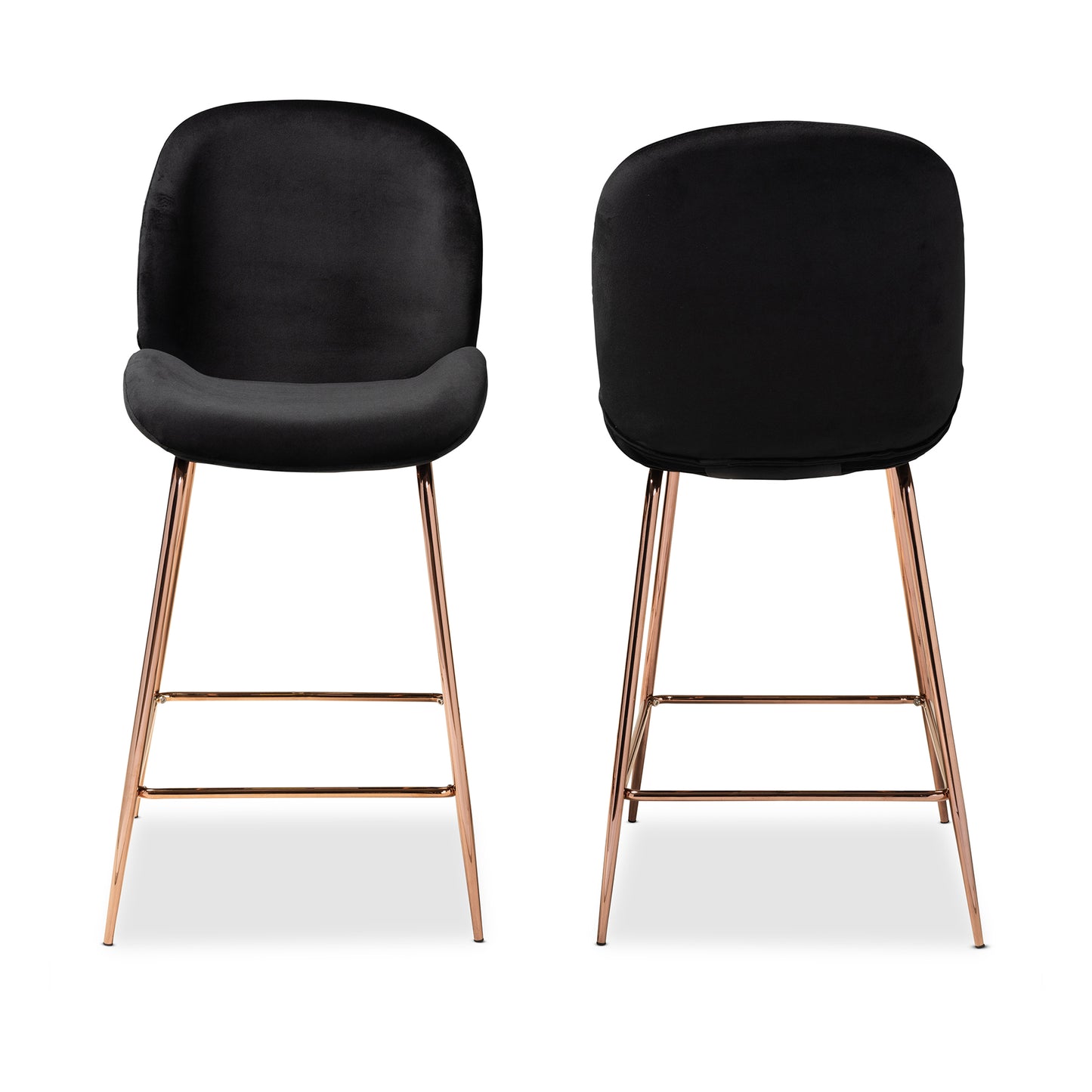 Baxton Studio Lander Modern Luxe and Glam Black Velvet Fabric Upholstered and Rose Gold Finished Metal 2-Piece Counter Stool Set | Counter Stools | Modishstore - 5