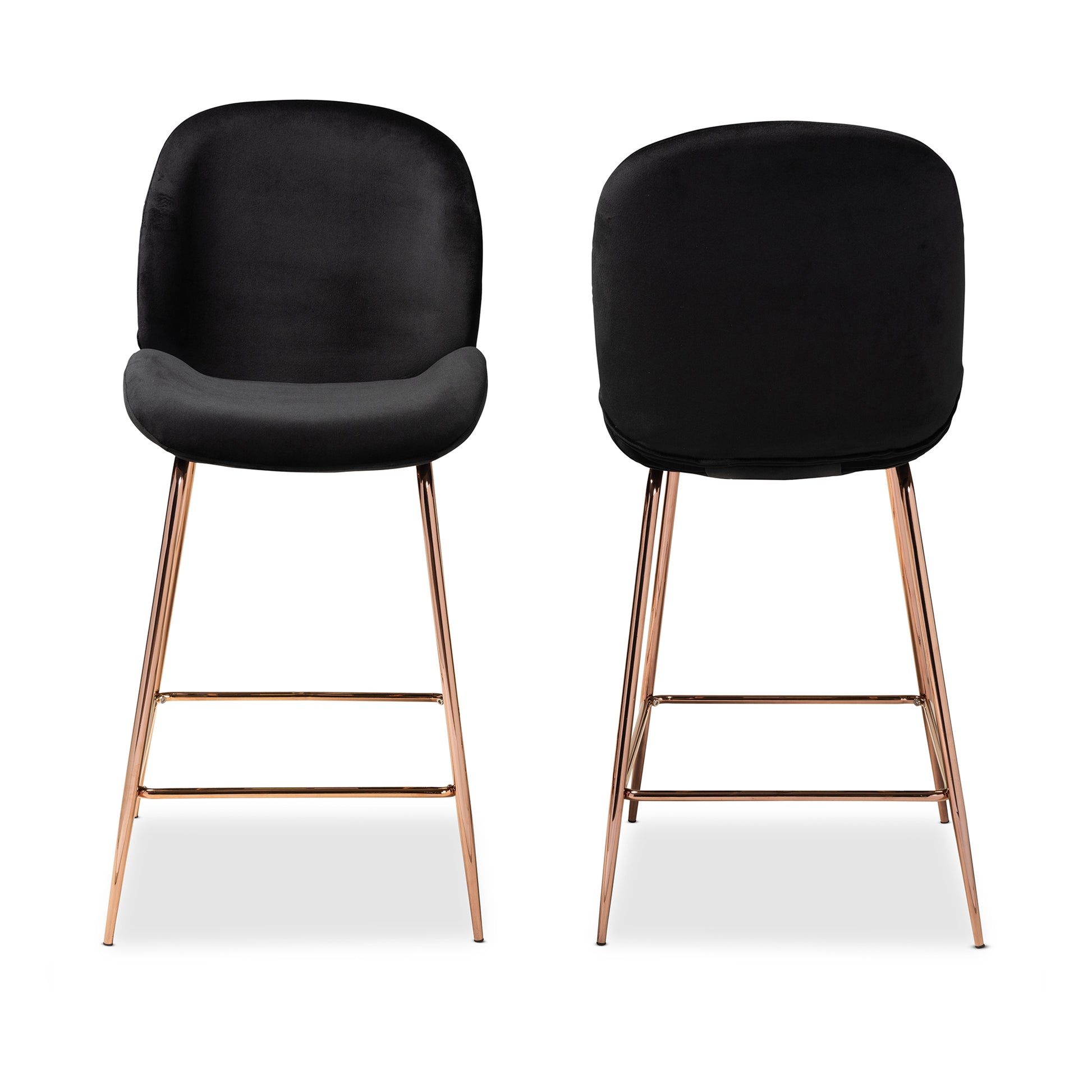 Baxton Studio Lander Modern Luxe and Glam Black Velvet Fabric Upholstered and Rose Gold Finished Metal 2-Piece Counter Stool Set | Counter Stools | Modishstore - 5