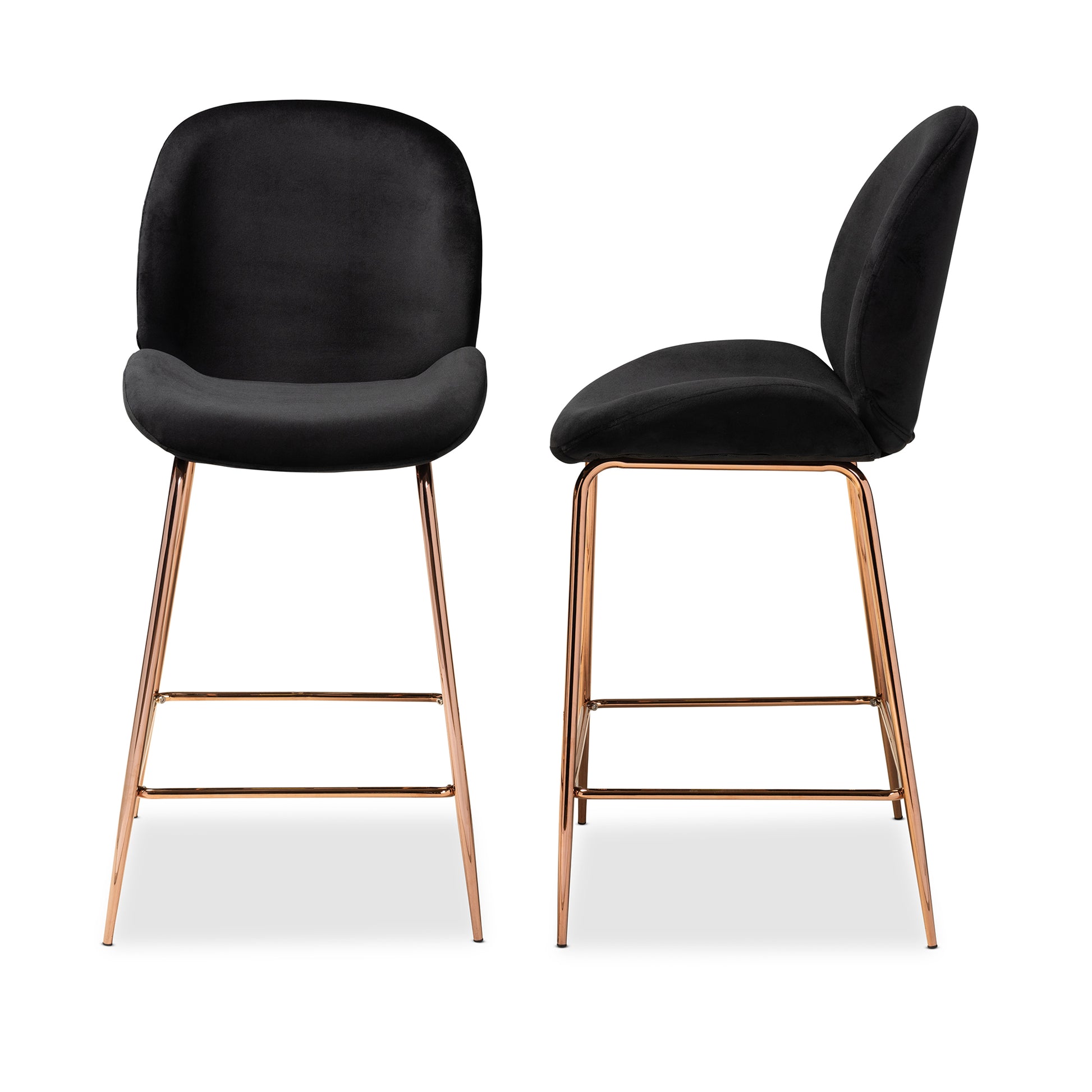 Baxton Studio Lander Modern Luxe and Glam Black Velvet Fabric Upholstered and Rose Gold Finished Metal 2-Piece Counter Stool Set | Counter Stools | Modishstore - 6