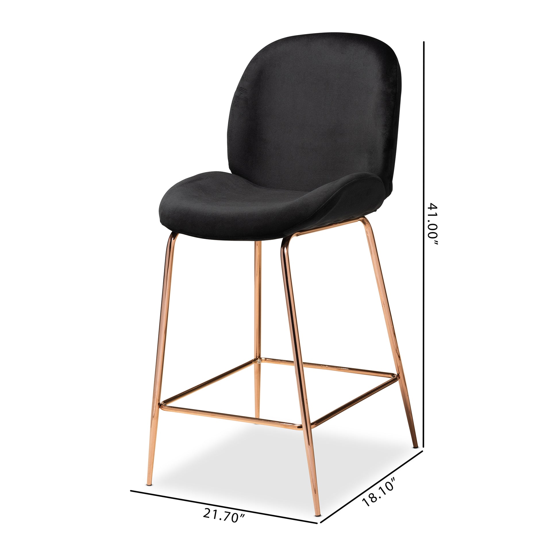 Baxton Studio Lander Modern Luxe and Glam Black Velvet Fabric Upholstered and Rose Gold Finished Metal 2-Piece Counter Stool Set | Counter Stools | Modishstore - 3