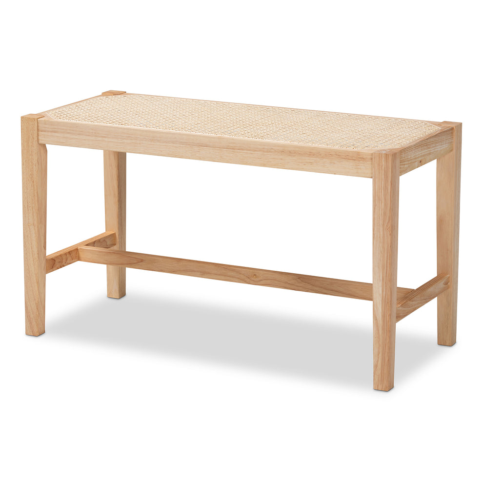 Baxton Studio Danyl Mid-Century Modern Oak Brown Finished Wood and Rattan Accent Bench | Benches | Modishstore - 3
