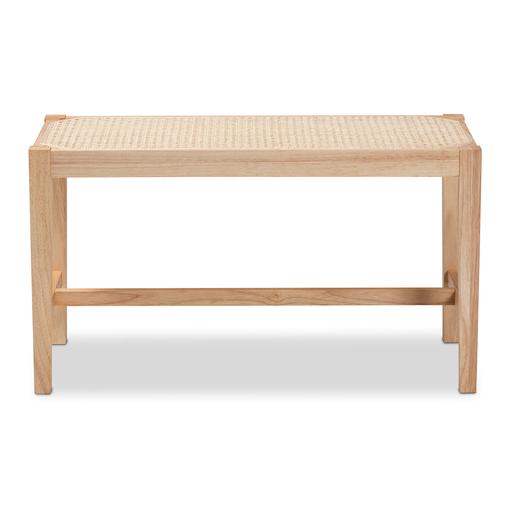 Baxton Studio Danyl Mid-Century Modern Oak Brown Finished Wood and Rattan Accent Bench | Benches | Modishstore - 4