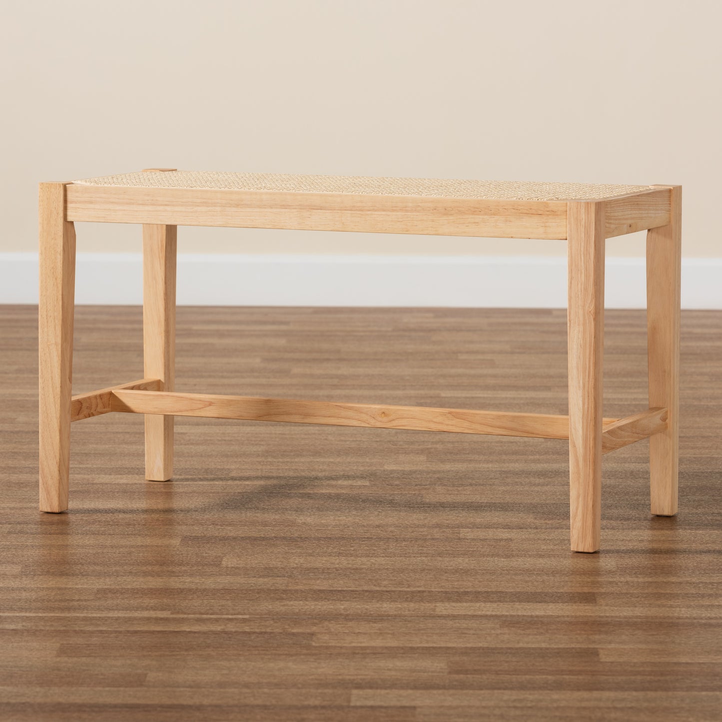 Baxton Studio Danyl Mid-Century Modern Oak Brown Finished Wood and Rattan Accent Bench | Benches | Modishstore - 8