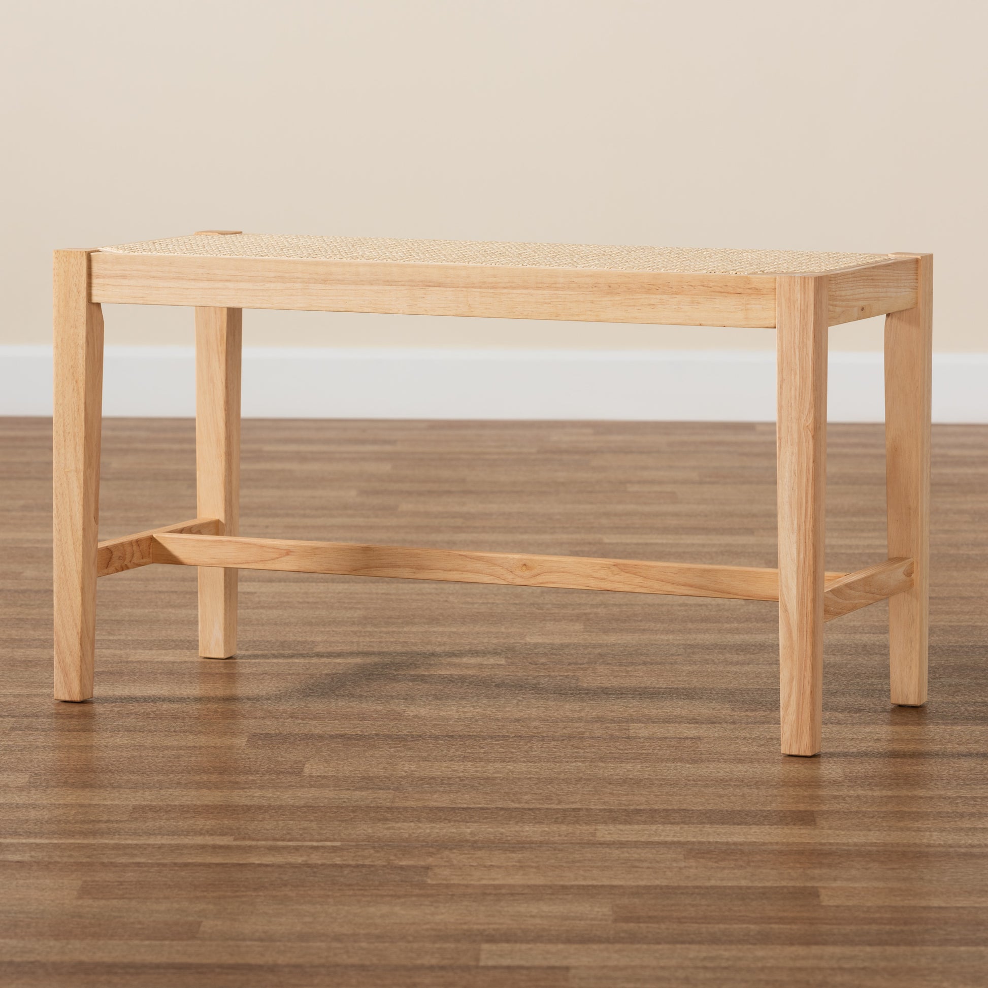 Baxton Studio Danyl Mid-Century Modern Oak Brown Finished Wood and Rattan Accent Bench | Benches | Modishstore - 8