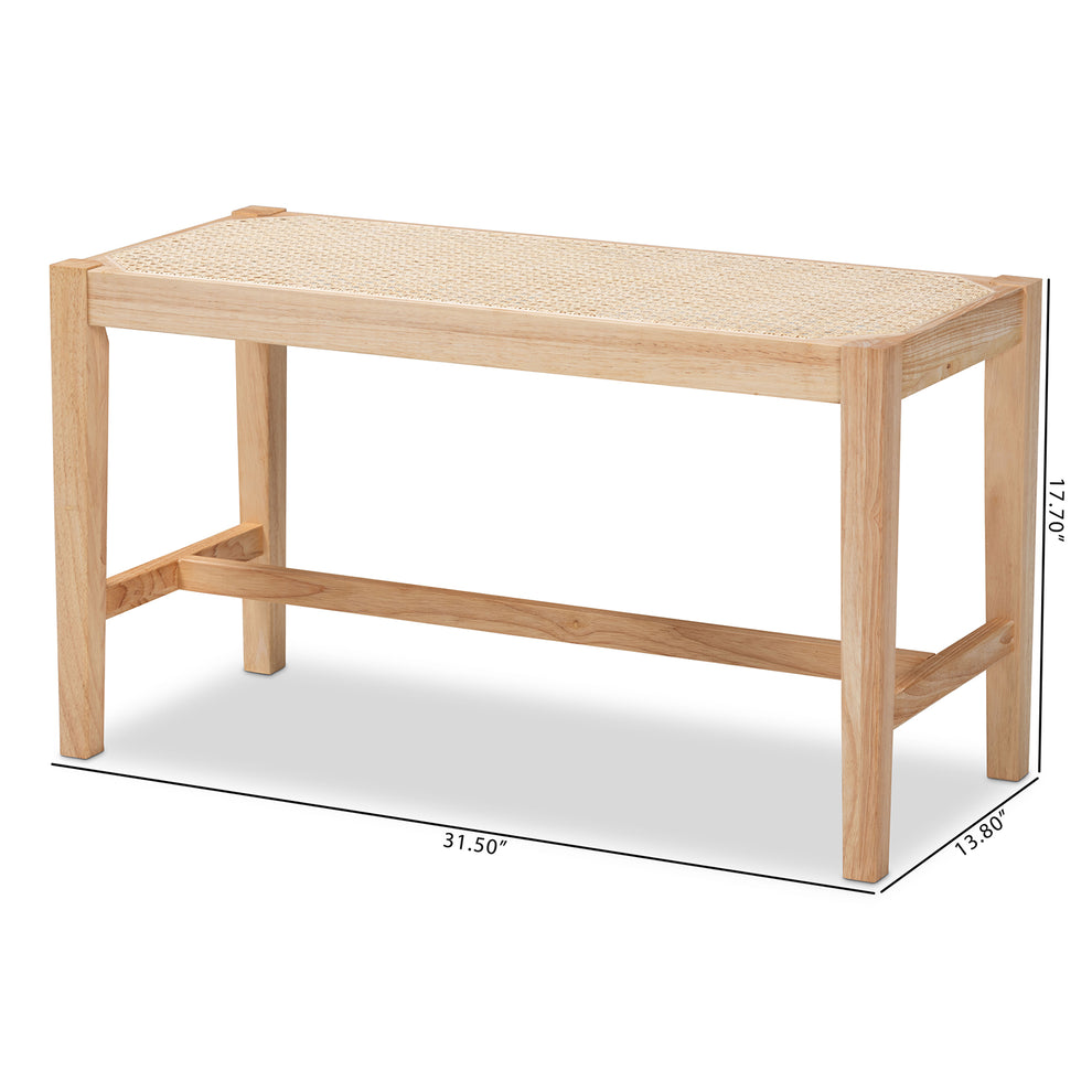 Baxton Studio Danyl Mid-Century Modern Oak Brown Finished Wood and Rattan Accent Bench | Benches | Modishstore - 2