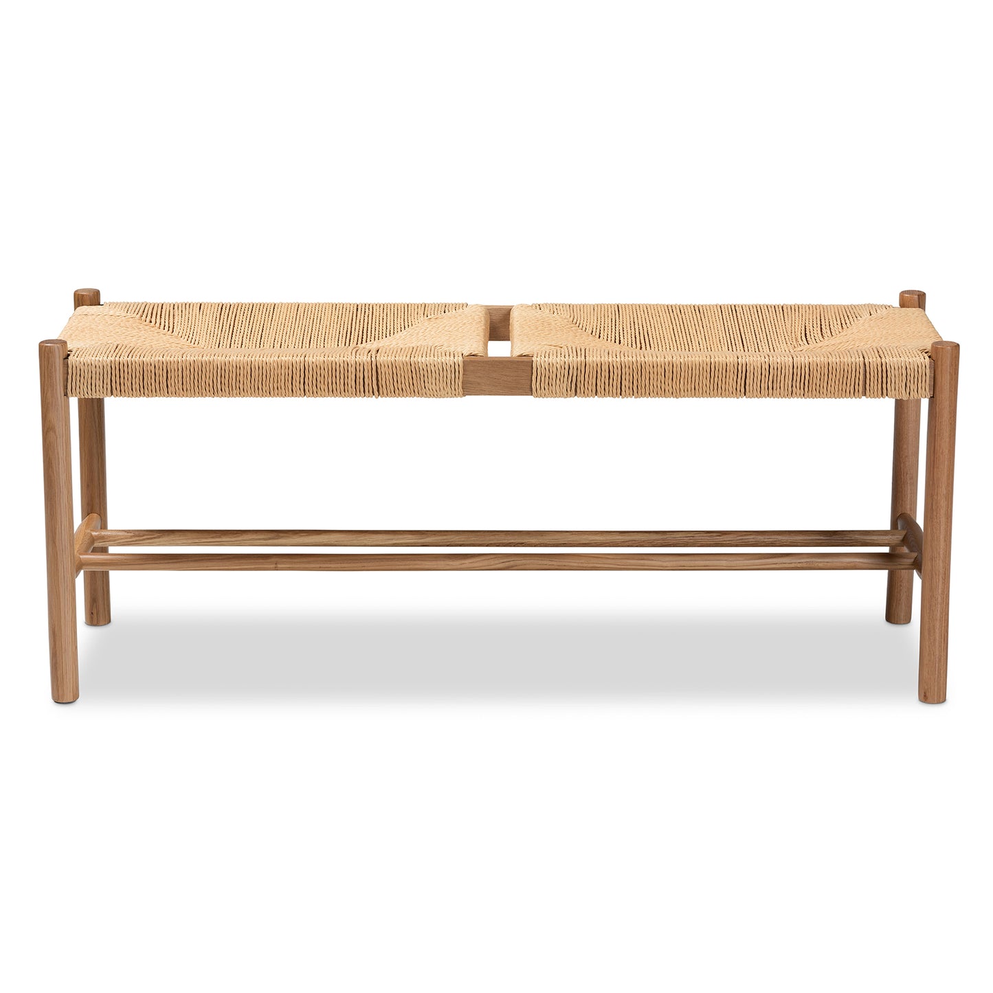 Baxton Studio Saura Mid-Century Modern Oak Brown Finished Wood and Hemp Dining Bench | Benches | Modishstore - 4