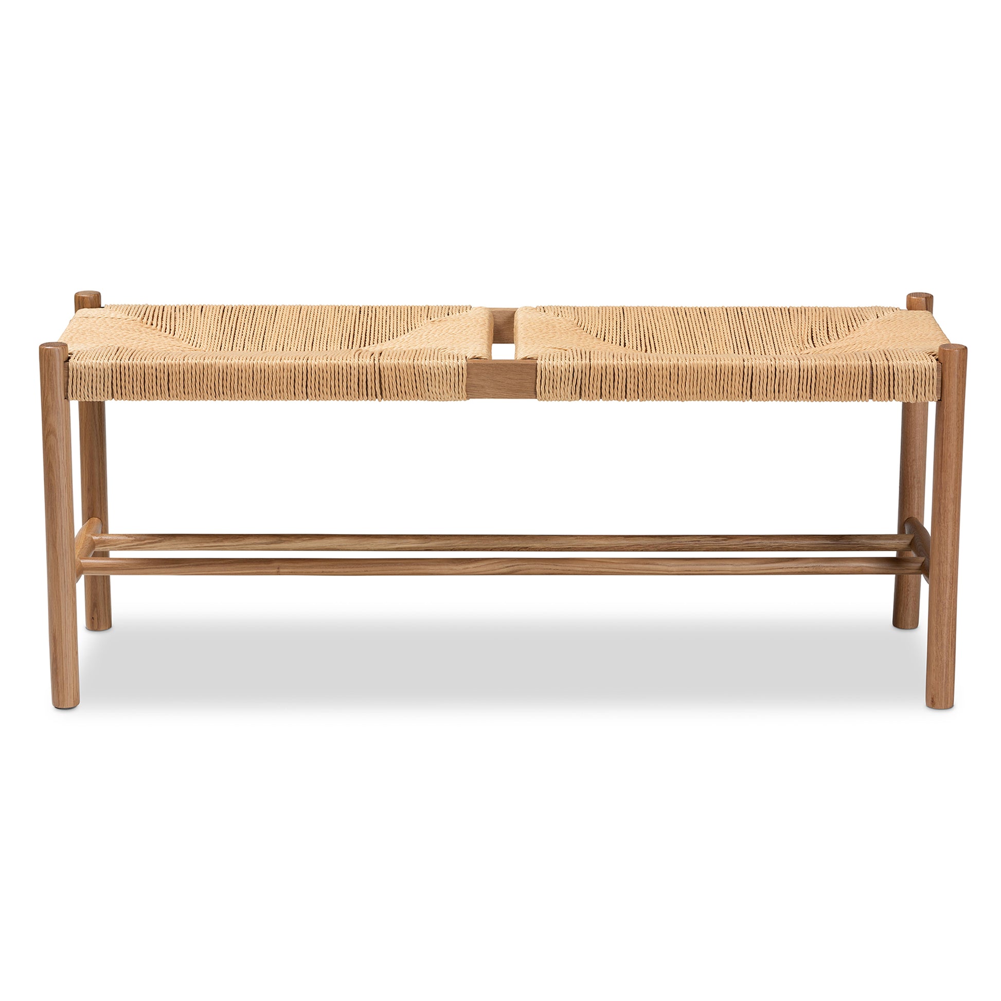Baxton Studio Saura Mid-Century Modern Oak Brown Finished Wood and Hemp Dining Bench | Benches | Modishstore - 4
