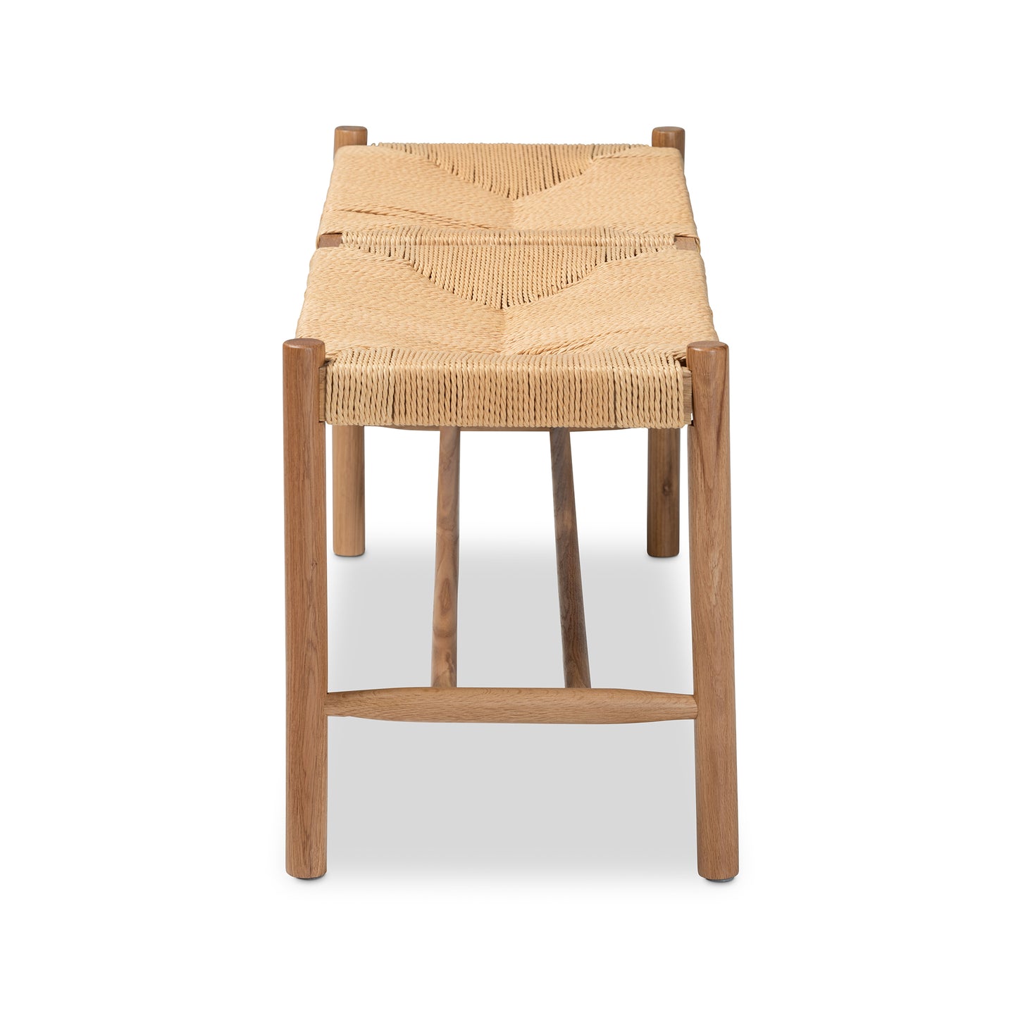 Baxton Studio Saura Mid-Century Modern Oak Brown Finished Wood and Hemp Dining Bench | Benches | Modishstore - 5