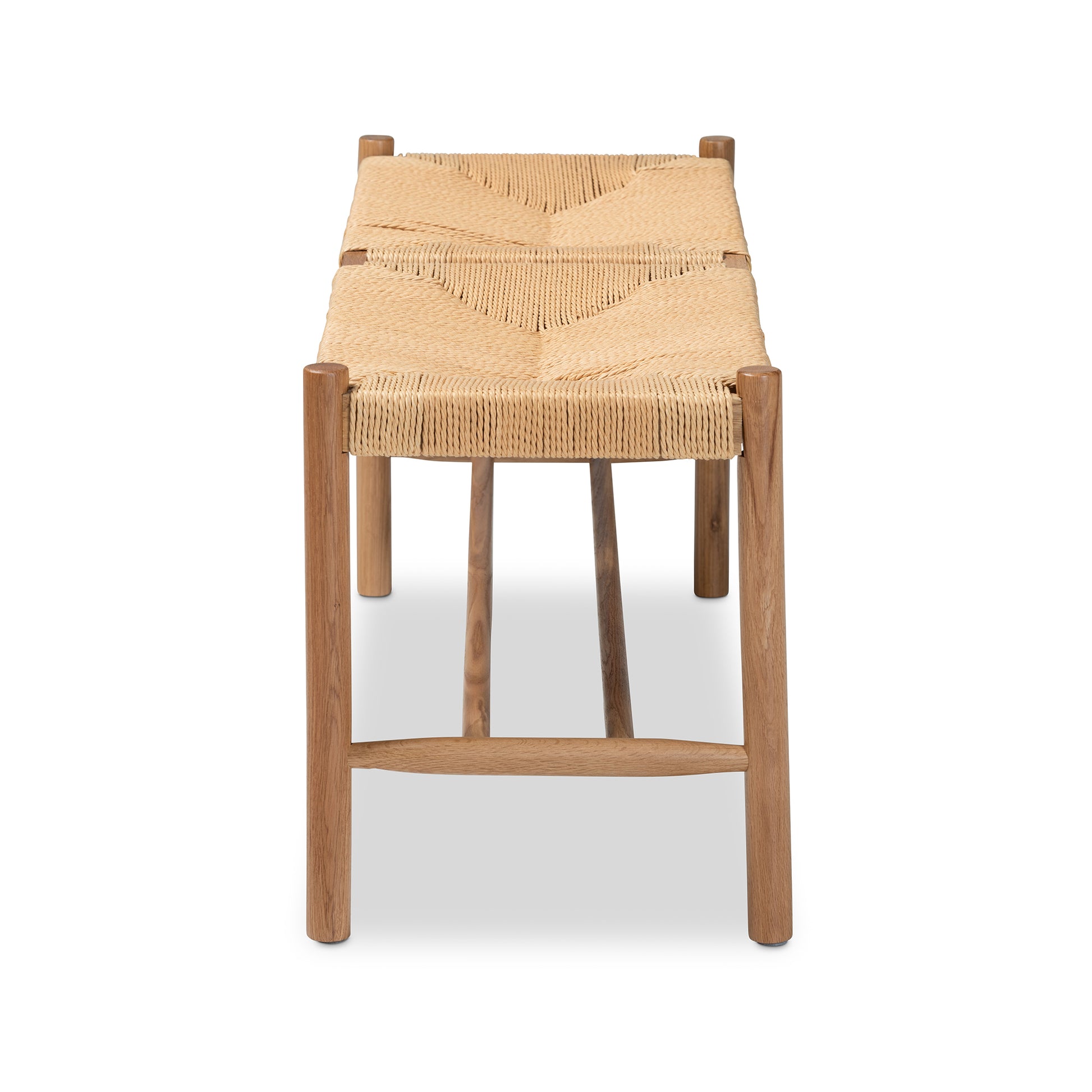 Baxton Studio Saura Mid-Century Modern Oak Brown Finished Wood and Hemp Dining Bench | Benches | Modishstore - 5