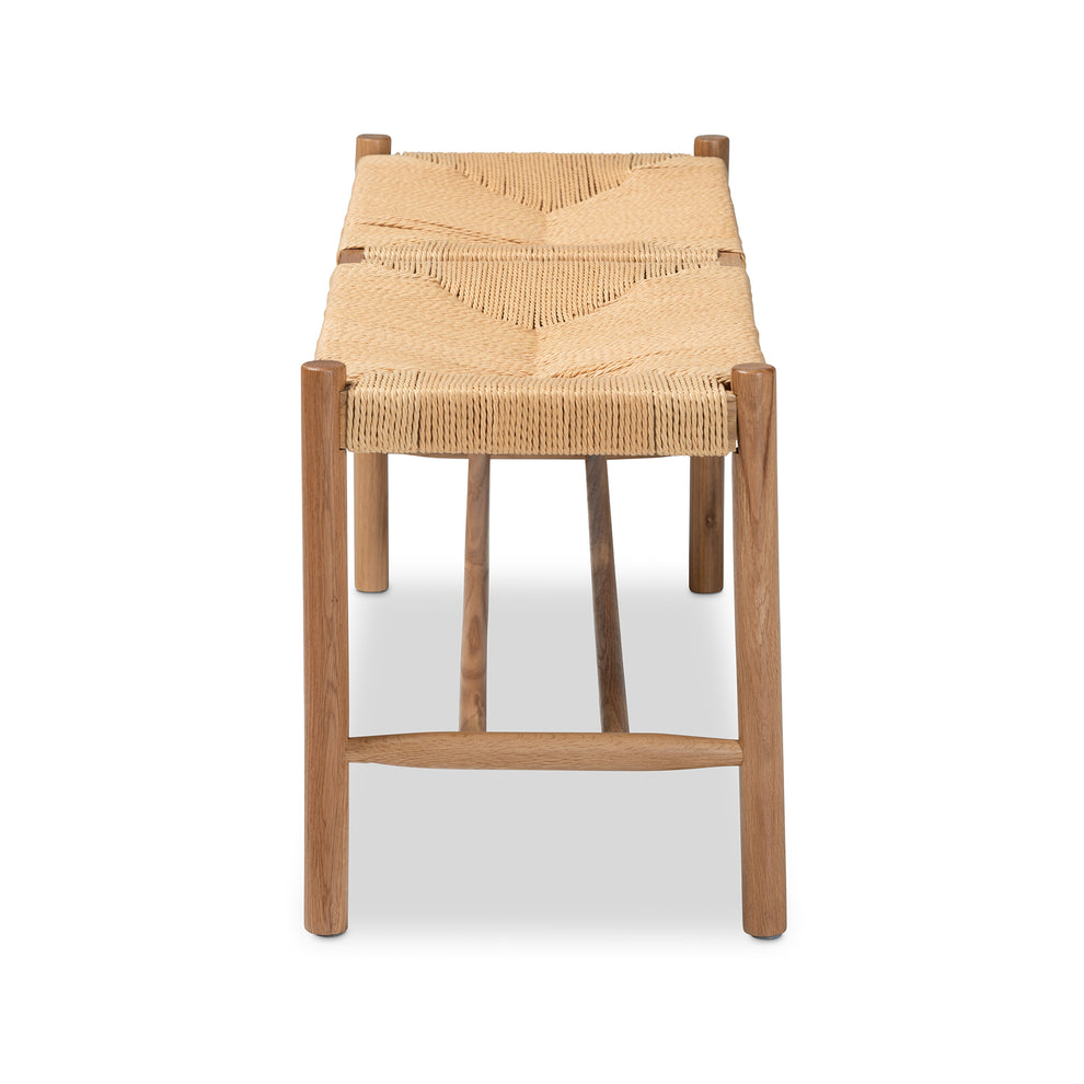 Baxton Studio Saura Mid-Century Modern Oak Brown Finished Wood and Hemp Dining Bench | Benches | Modishstore - 5