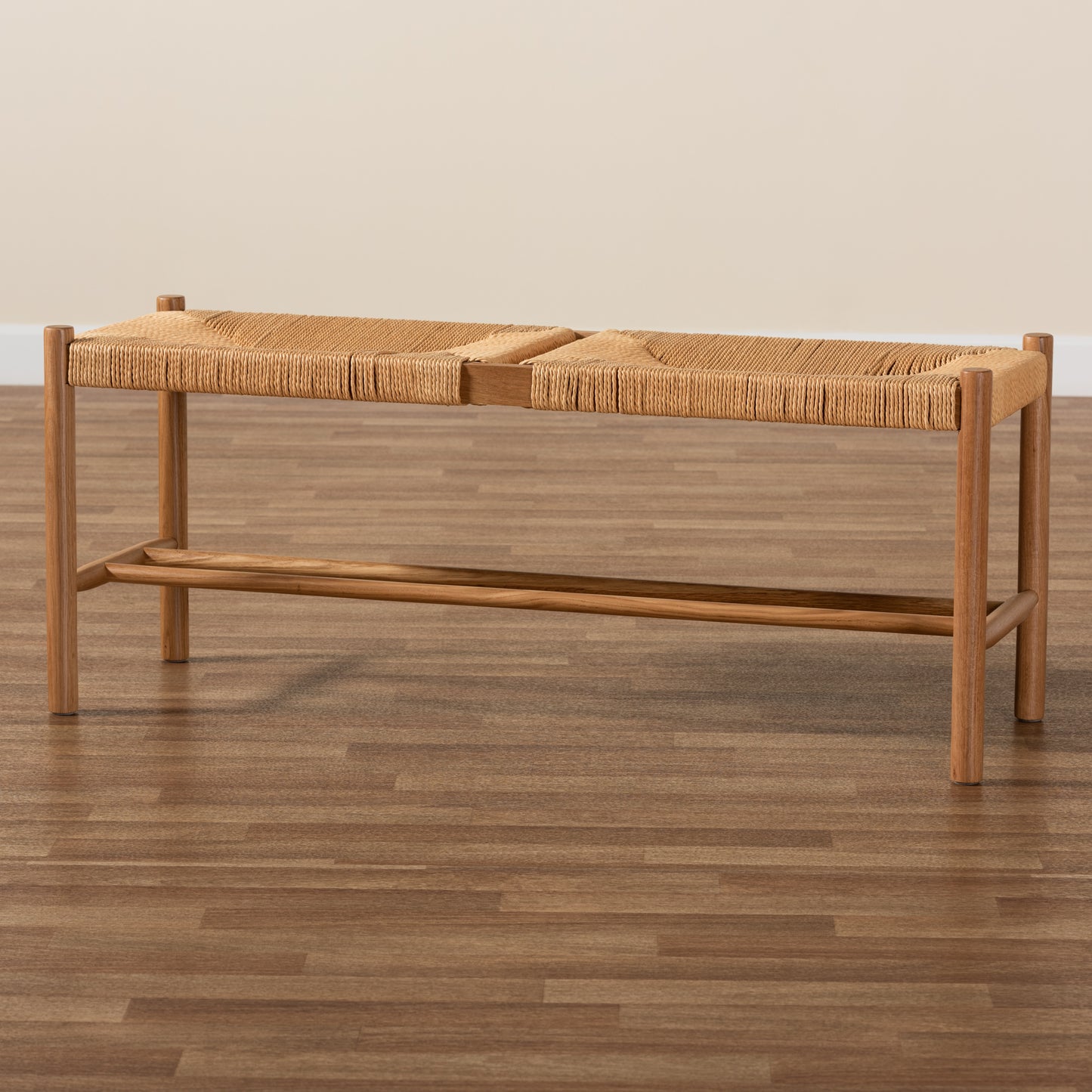 Baxton Studio Saura Mid-Century Modern Oak Brown Finished Wood and Hemp Dining Bench | Benches | Modishstore - 8
