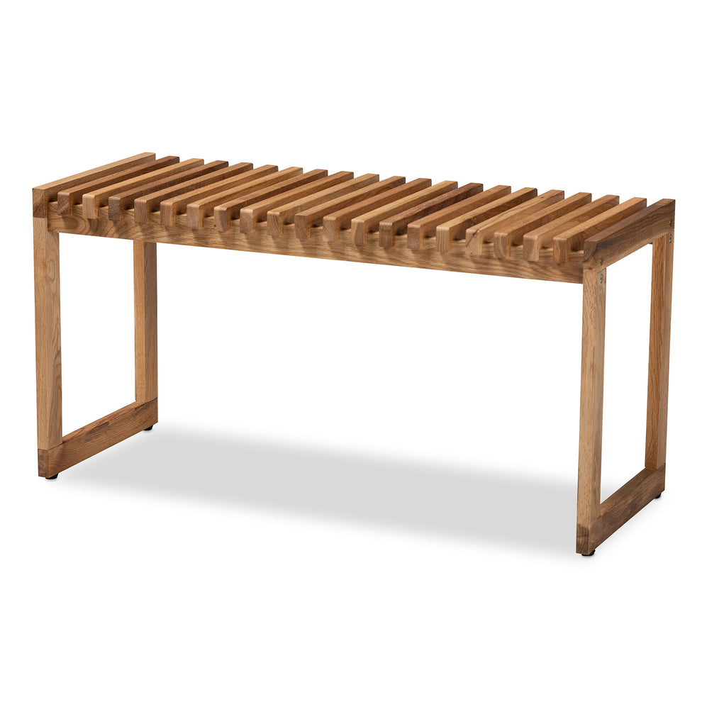Baxton Studio Kaleb Rustic Mid-Century Modern Oak Brown Finished Wood Bench | Benches | Modishstore - 3