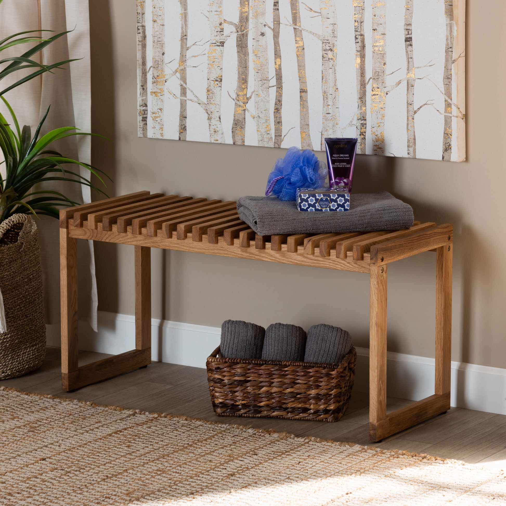 Baxton Studio Kaleb Rustic Mid-Century Modern Oak Brown Finished Wood Bench | Benches | Modishstore
