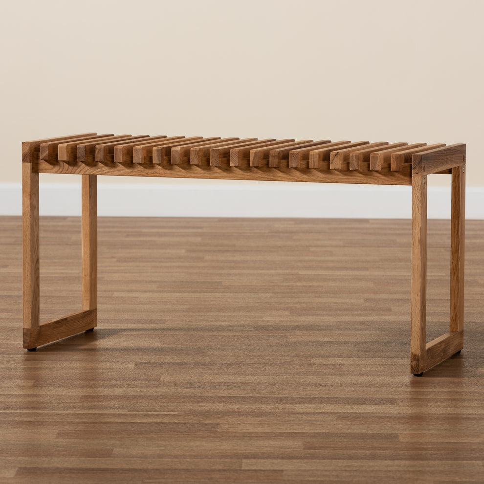 Baxton Studio Kaleb Rustic Mid-Century Modern Oak Brown Finished Wood Bench | Benches | Modishstore - 8