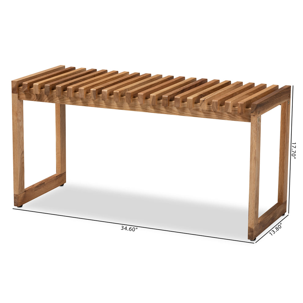 Baxton Studio Kaleb Rustic Mid-Century Modern Oak Brown Finished Wood Bench | Benches | Modishstore - 2