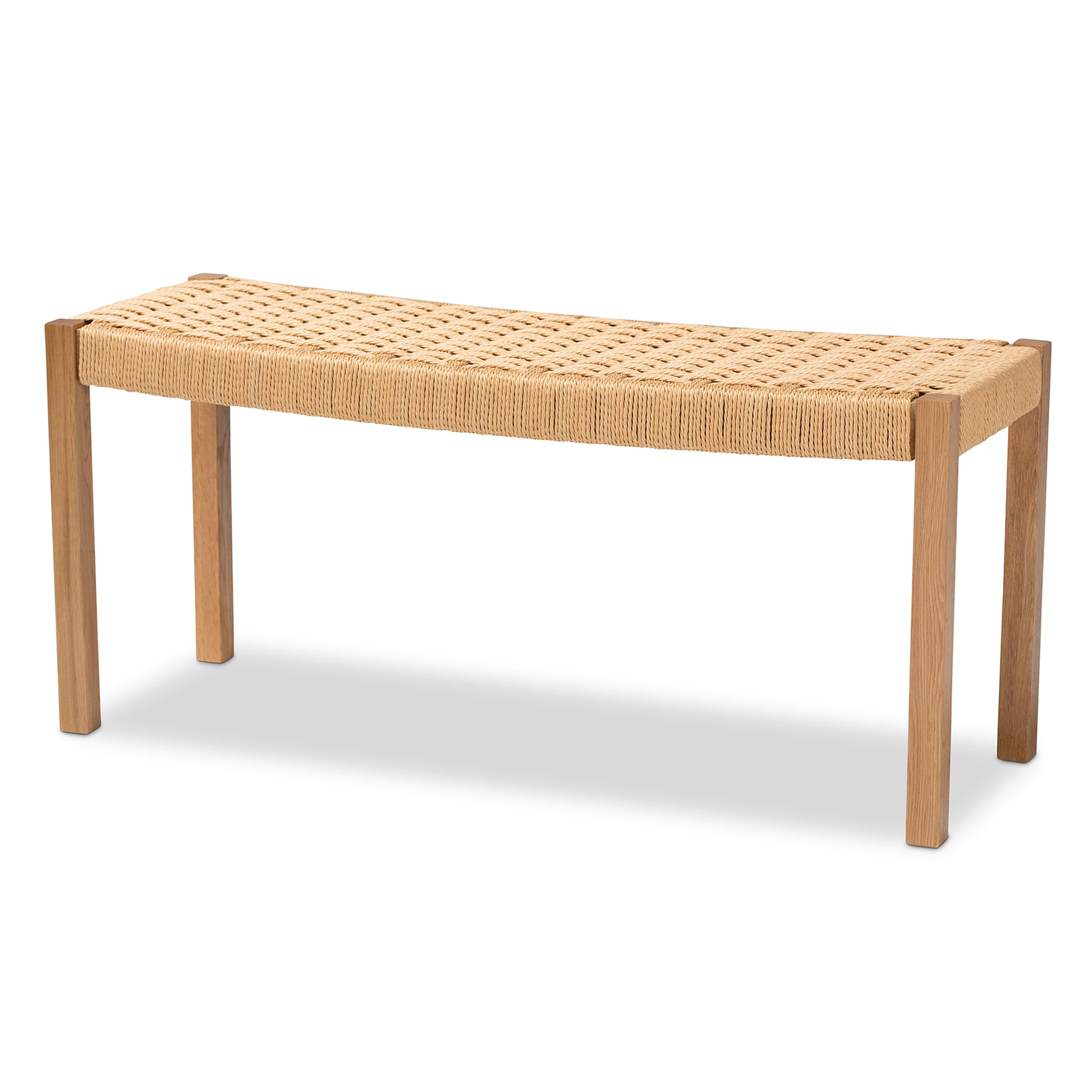 Baxton Studio Pacari Rustic Transitional Oak Brown Finished Wood and Hemp Accent Bench | Benches | Modishstore - 3