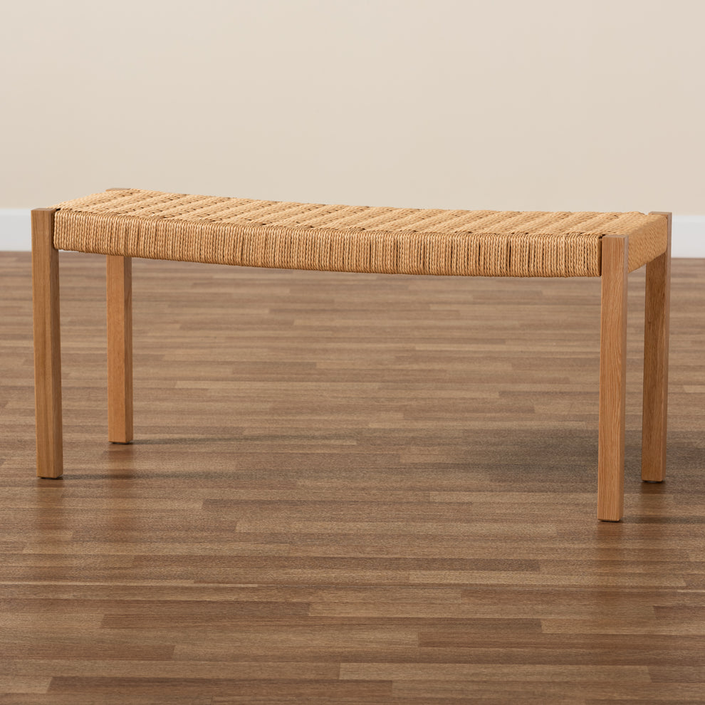Baxton Studio Pacari Rustic Transitional Oak Brown Finished Wood and Hemp Accent Bench | Benches | Modishstore - 8