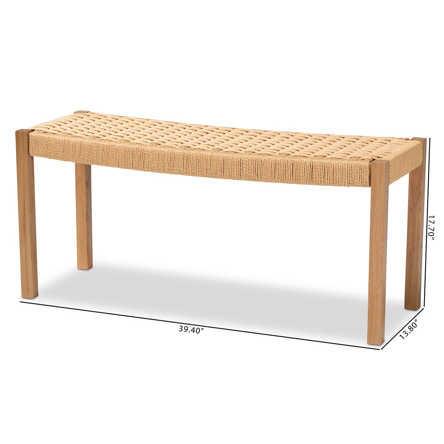 Baxton Studio Pacari Rustic Transitional Oak Brown Finished Wood and Hemp Accent Bench | Benches | Modishstore - 2