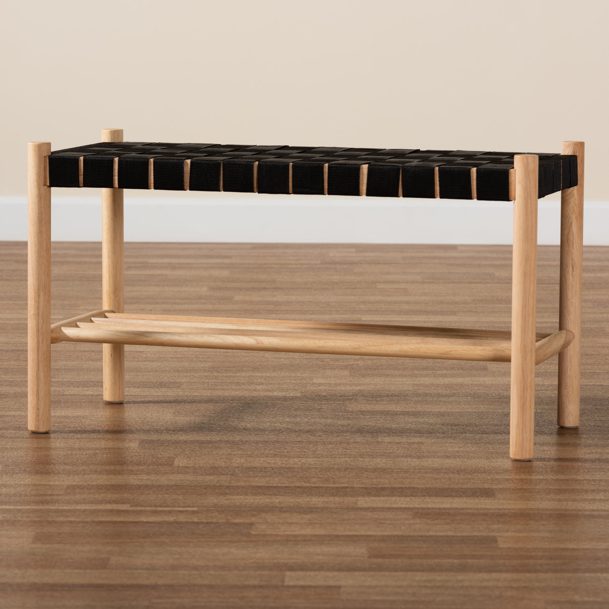 Baxton Studio Cadmus Rustic Mid-Century Modern Black and Oak Brown Finished Wood Bench | Benches | Modishstore - 8