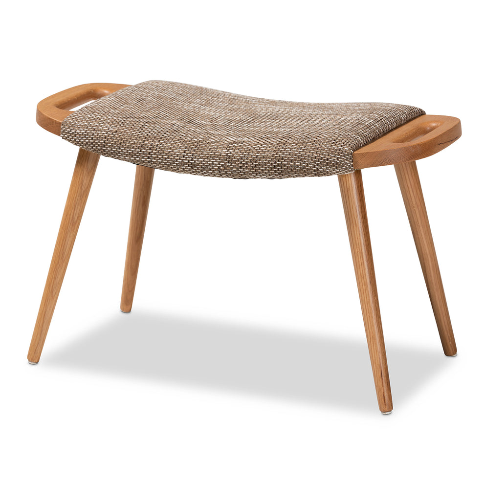 Baxton Studio Banner Mid-Century Modern Light Brown Fabric Upholstered and Oak Brown Finished Wood Accent Bench | Benches | Modishstore - 4