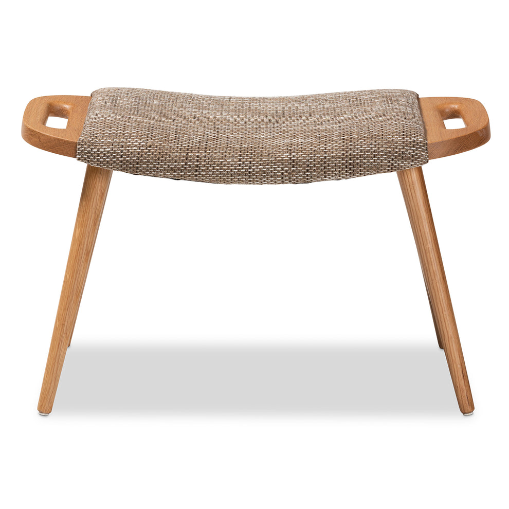 Baxton Studio Banner Mid-Century Modern Light Brown Fabric Upholstered and Oak Brown Finished Wood Accent Bench | Benches | Modishstore - 5
