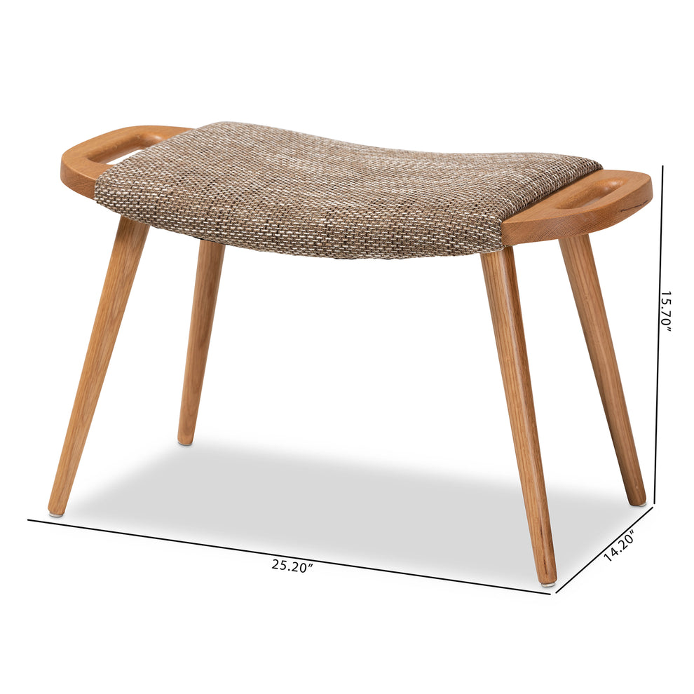 Baxton Studio Banner Mid-Century Modern Light Brown Fabric Upholstered and Oak Brown Finished Wood Accent Bench | Benches | Modishstore - 3