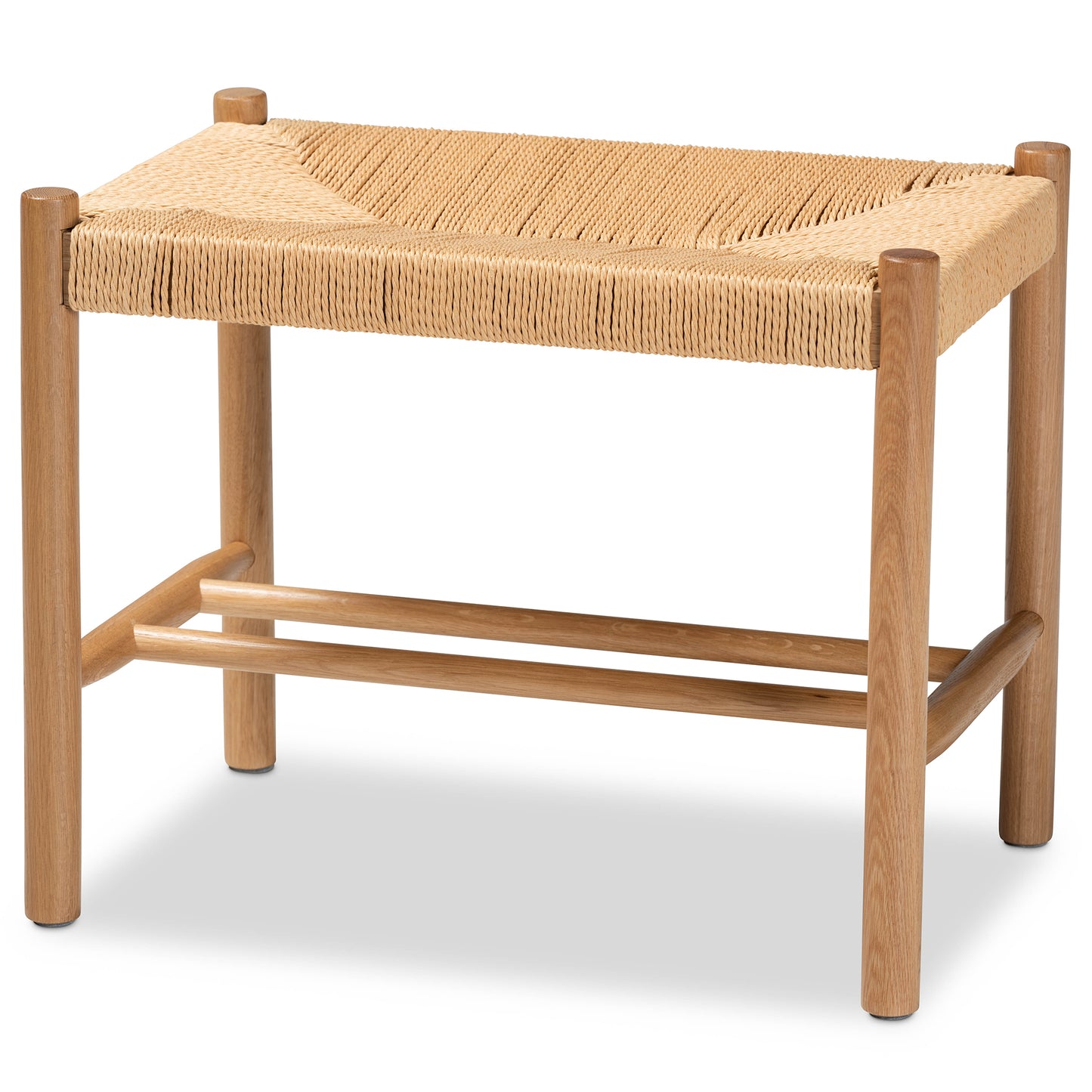 Baxton Studio Saura Mid-Century Modern Oak Brown Finished Wood and Hemp Accent Bench | Benches | Modishstore - 3
