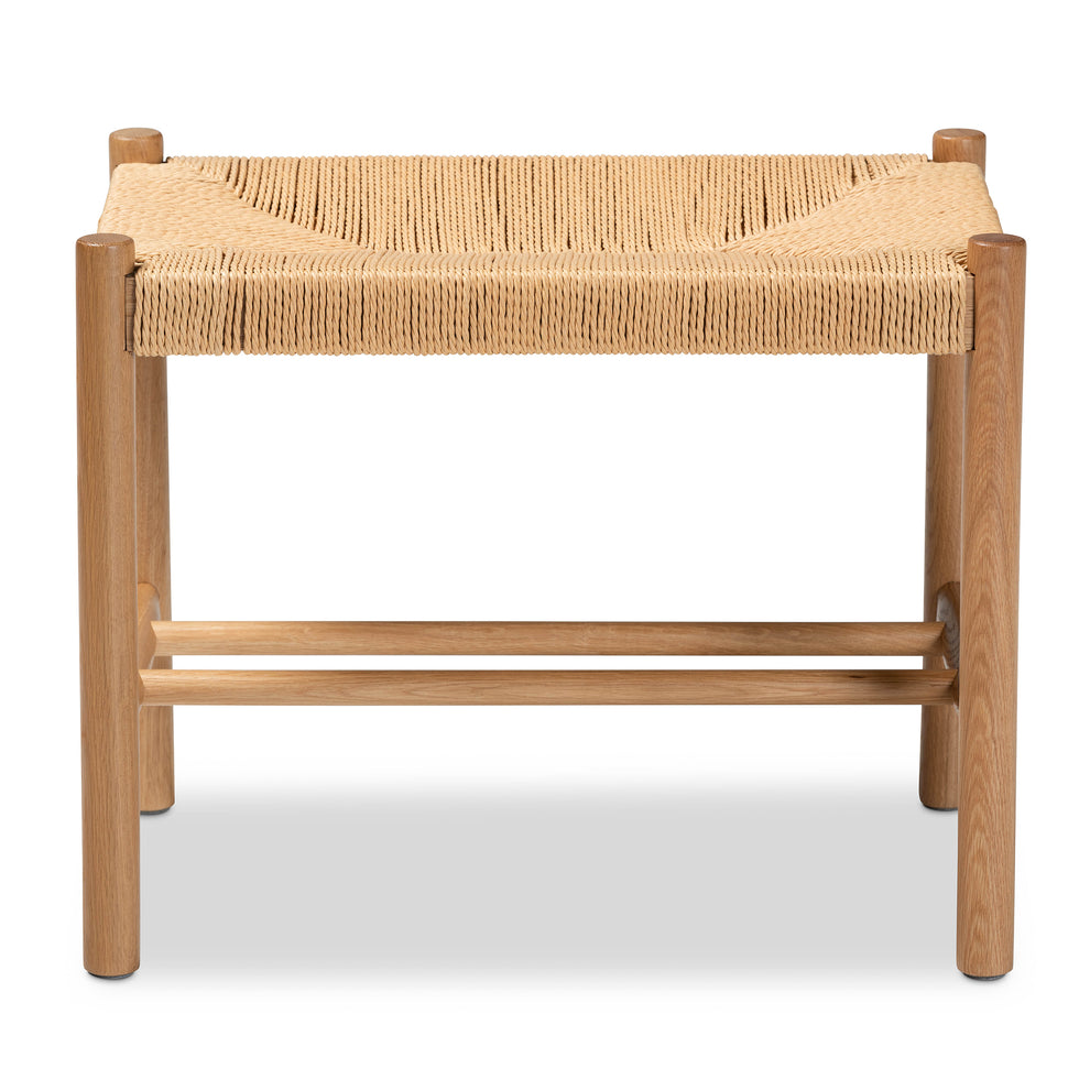 Baxton Studio Saura Mid-Century Modern Oak Brown Finished Wood and Hemp Accent Bench | Benches | Modishstore - 4