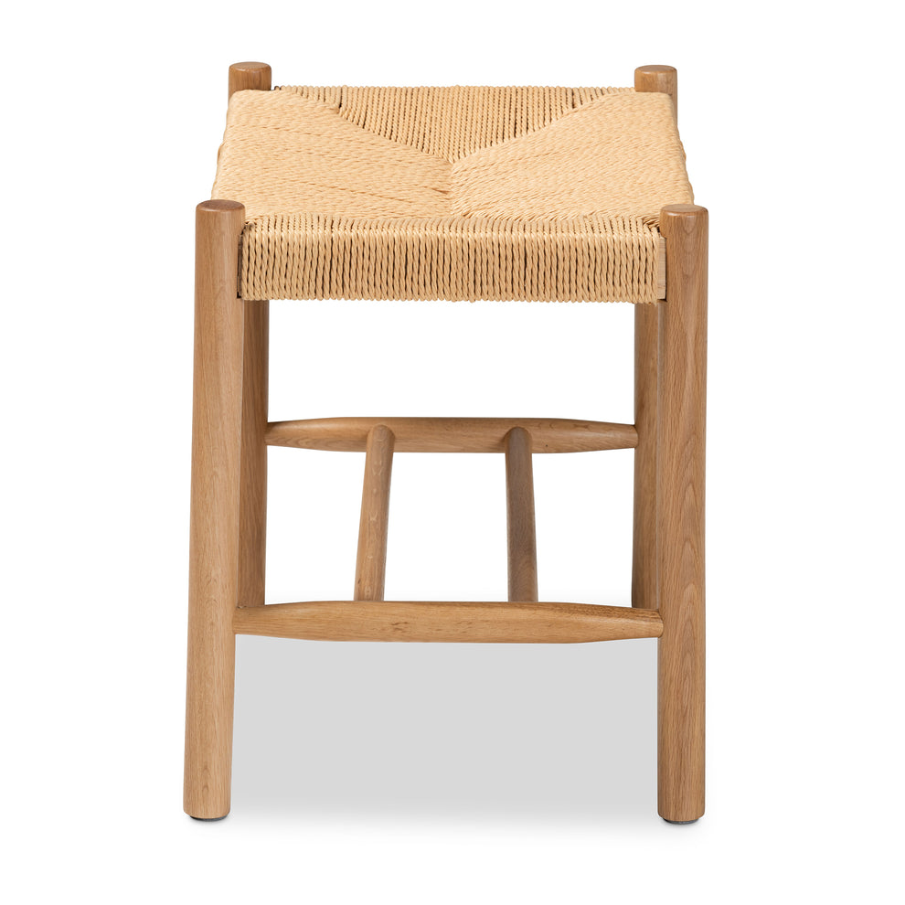 Baxton Studio Saura Mid-Century Modern Oak Brown Finished Wood and Hemp Accent Bench | Benches | Modishstore - 5