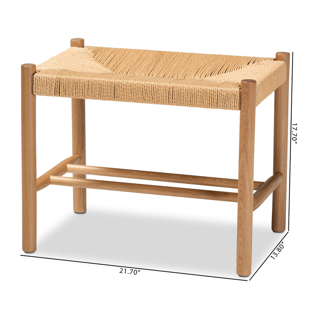 Baxton Studio Saura Mid-Century Modern Oak Brown Finished Wood and Hemp Accent Bench | Benches | Modishstore - 2