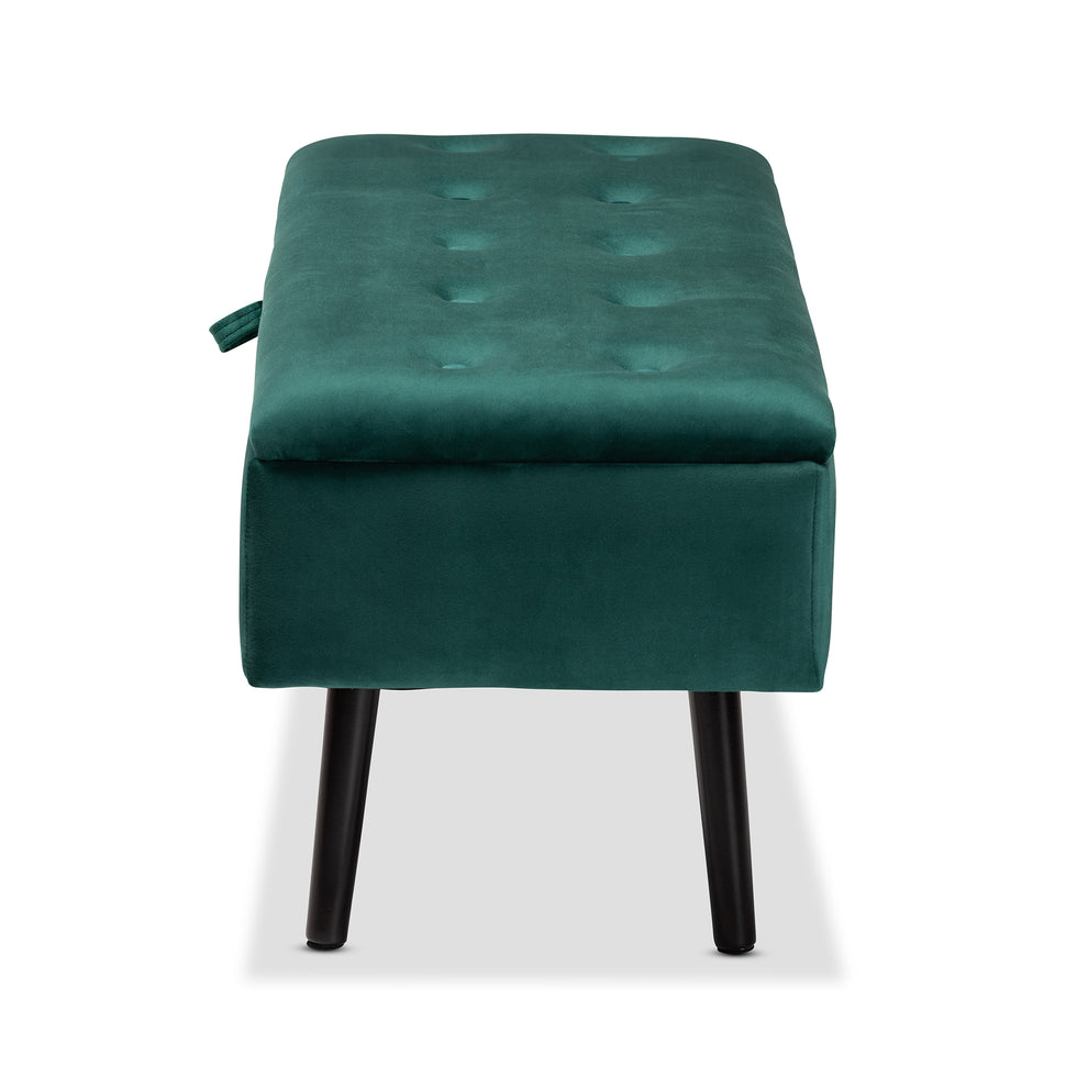 Baxton Studio Caine Modern and Contemporary Green Velvet Fabric Upholstered and Dark Brown Finished Wood Storage Bench | Benches | Modishstore - 5