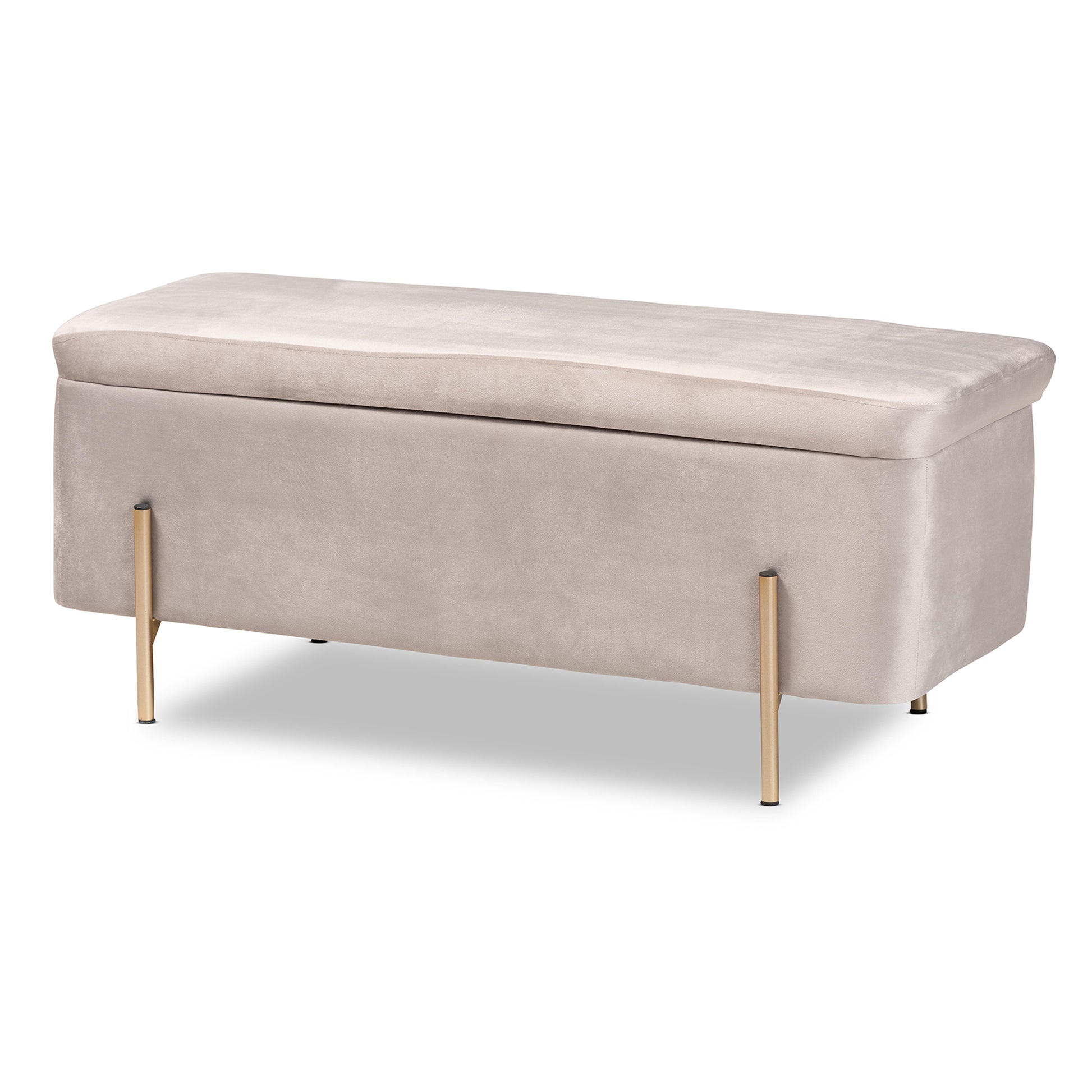 Baxton Studio Rockwell Contemporary Glam and Luxe Grey Velvet Fabric Upholstered and Gold Finished Metal Storage Bench | Benches | Modishstore - 2