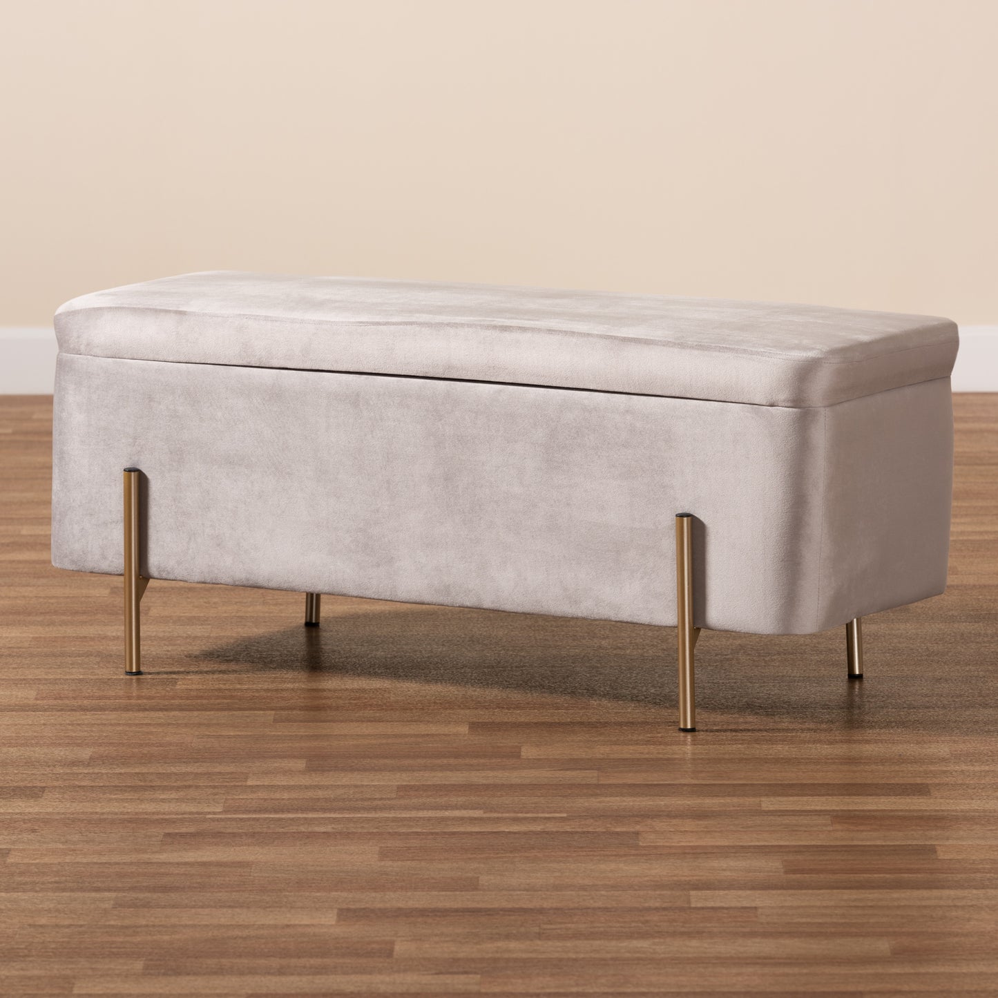 Baxton Studio Rockwell Contemporary Glam and Luxe Grey Velvet Fabric Upholstered and Gold Finished Metal Storage Bench | Benches | Modishstore - 10