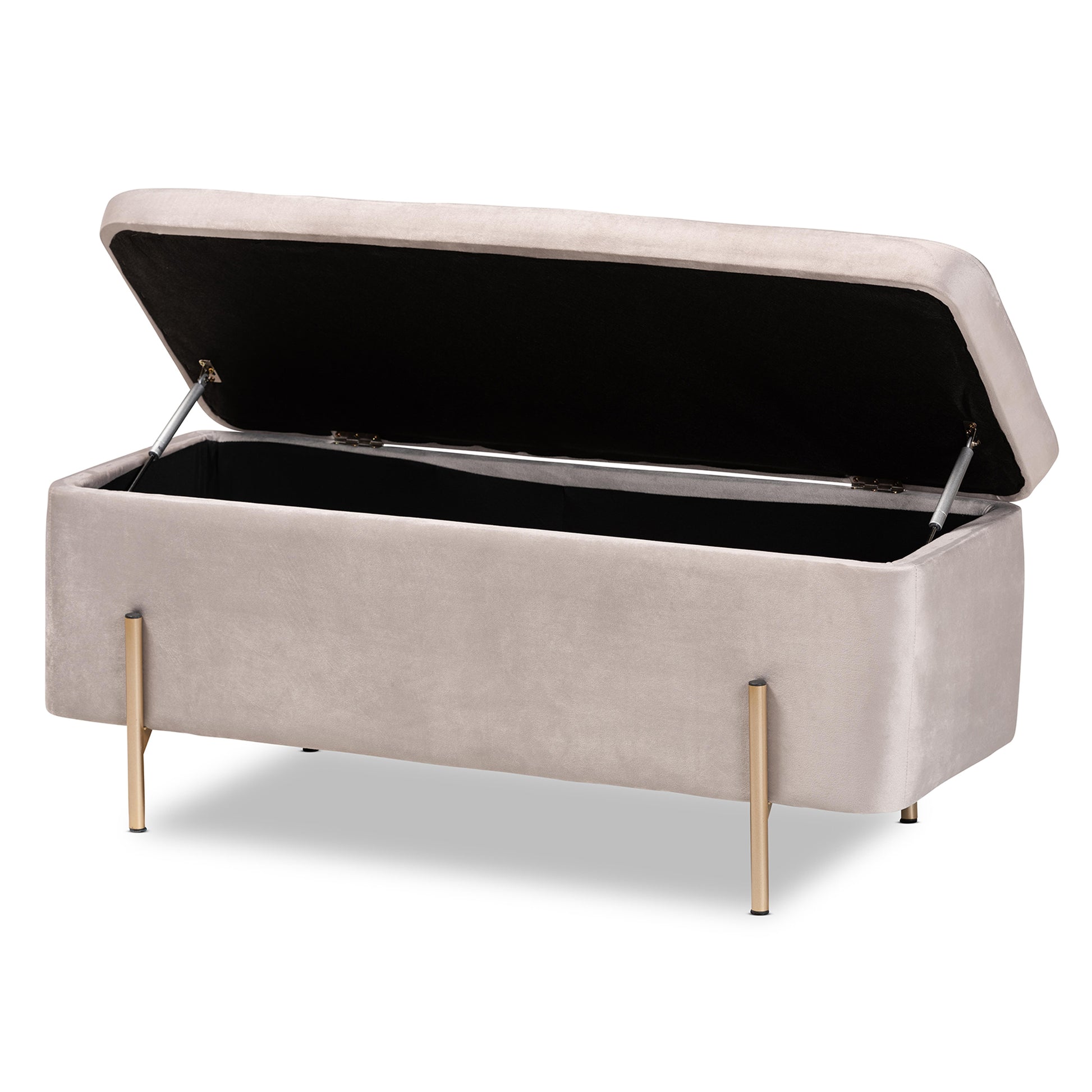 Baxton Studio Rockwell Contemporary Glam and Luxe Grey Velvet Fabric Upholstered and Gold Finished Metal Storage Bench | Benches | Modishstore - 3